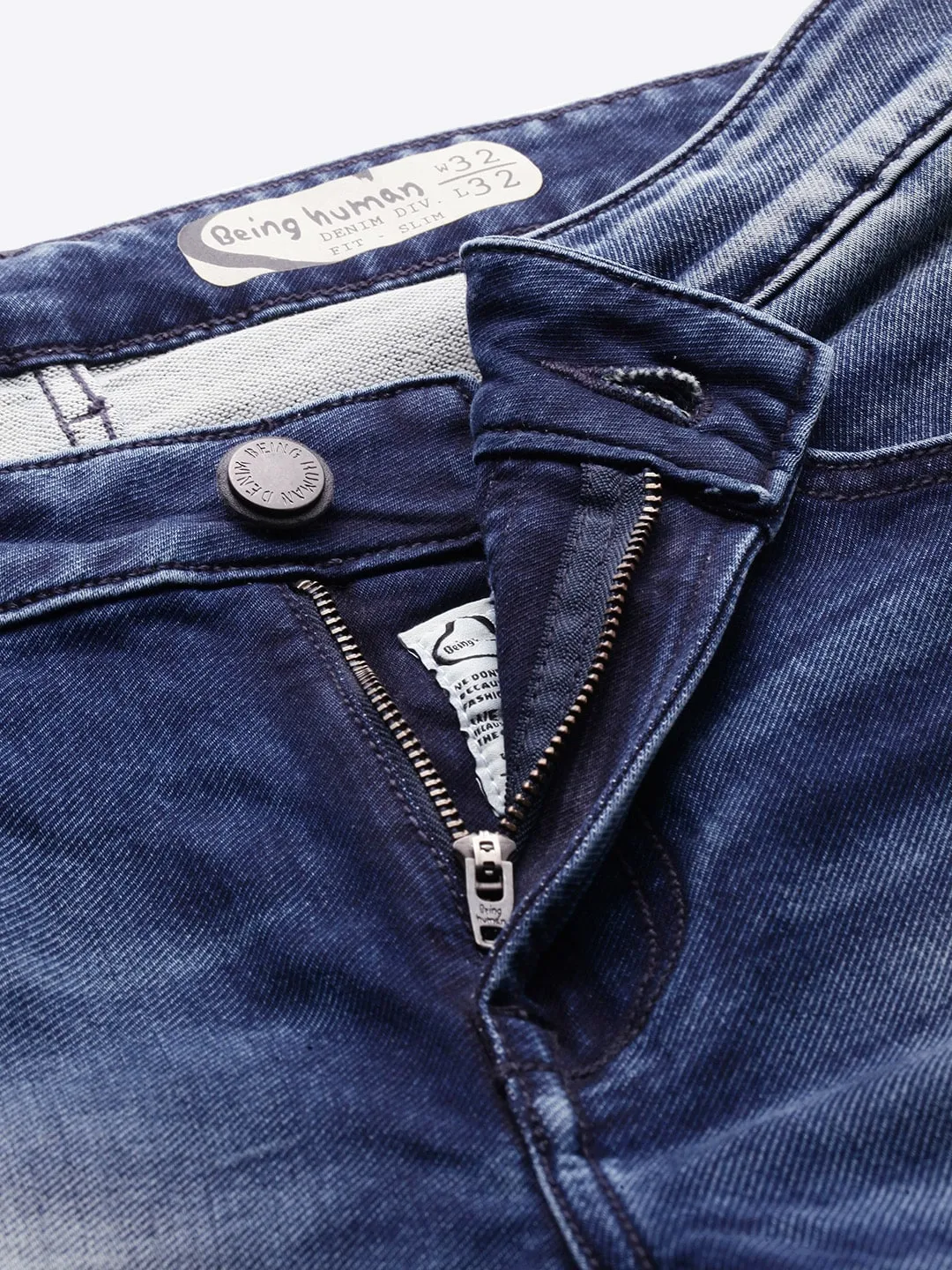 Blue Slim Straight Fit Men's Denims by Being Human Clothing - Image 4