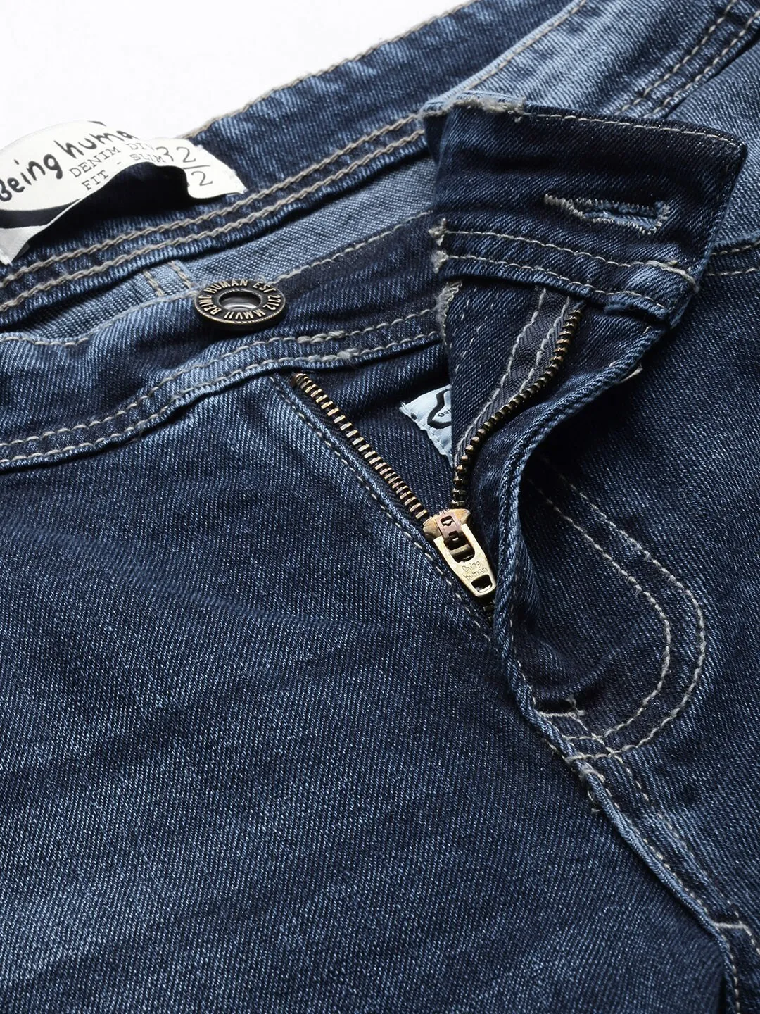 Blue Slim Straight Fit Men's Denims by Being Human Clothing - Image 4