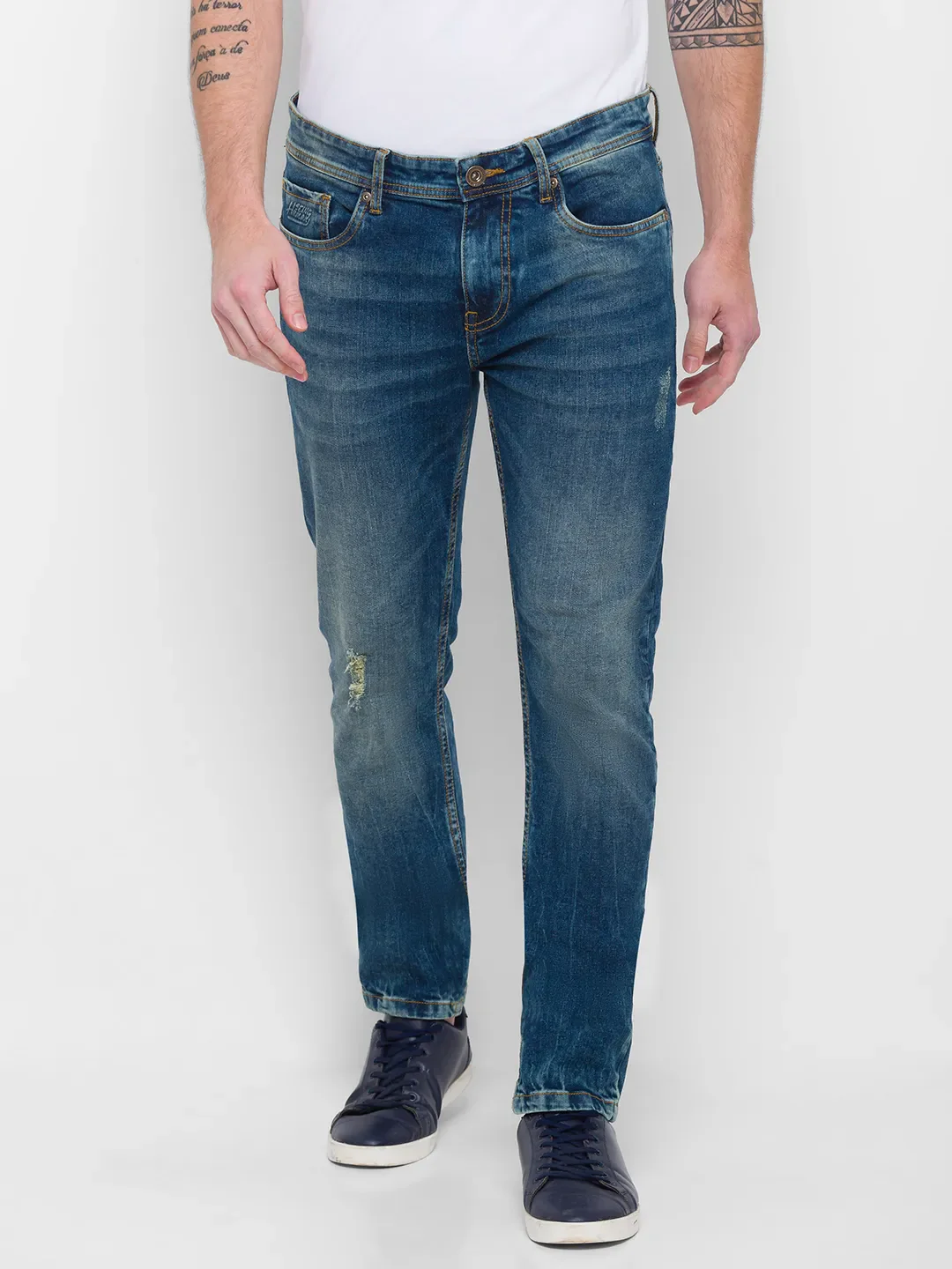 Blue Slim Straight Fit Men's Denims by Being Human Clothing - Image 5