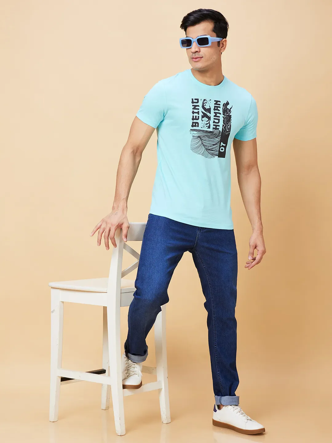 Blue Slim Straight Fit Men's Denims by Being Human Clothing - Image 6