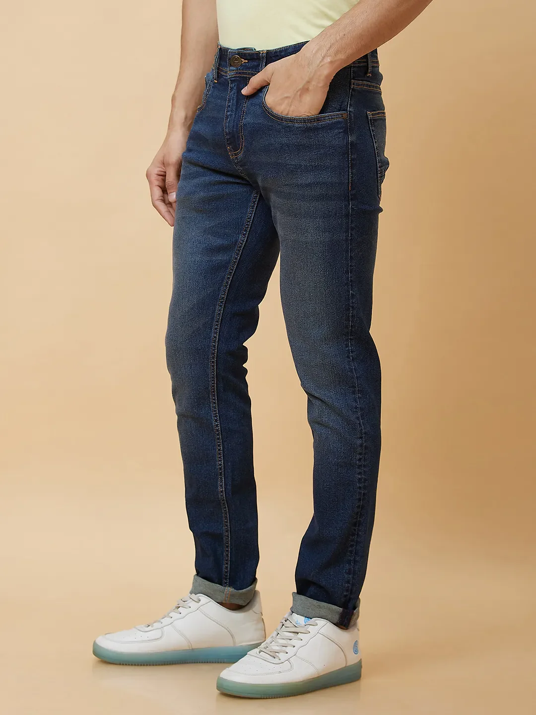Blue Slim Straight Fit Men's Denims by Being Human Clothing - Image 3