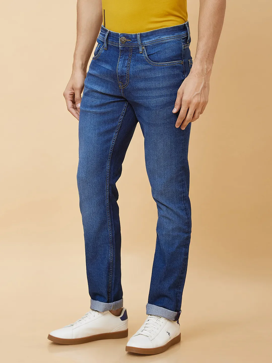 Blue Slim Straight Fit Men's Denims by Being Human Clothing - Image 3