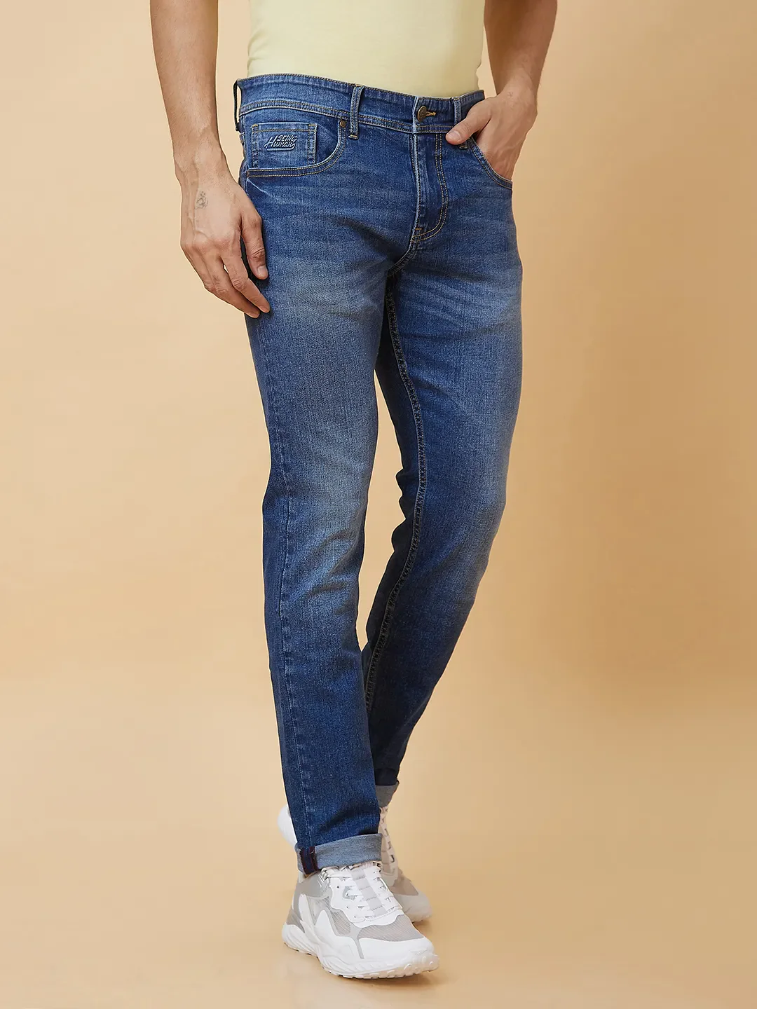 Blue Slim Straight Fit Men's Denims by Being Human Clothing - Image 3