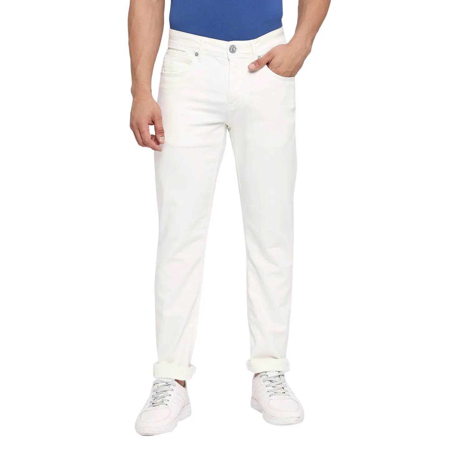 White Slim Straight Fit Men's Denims by Being Human Clothing
