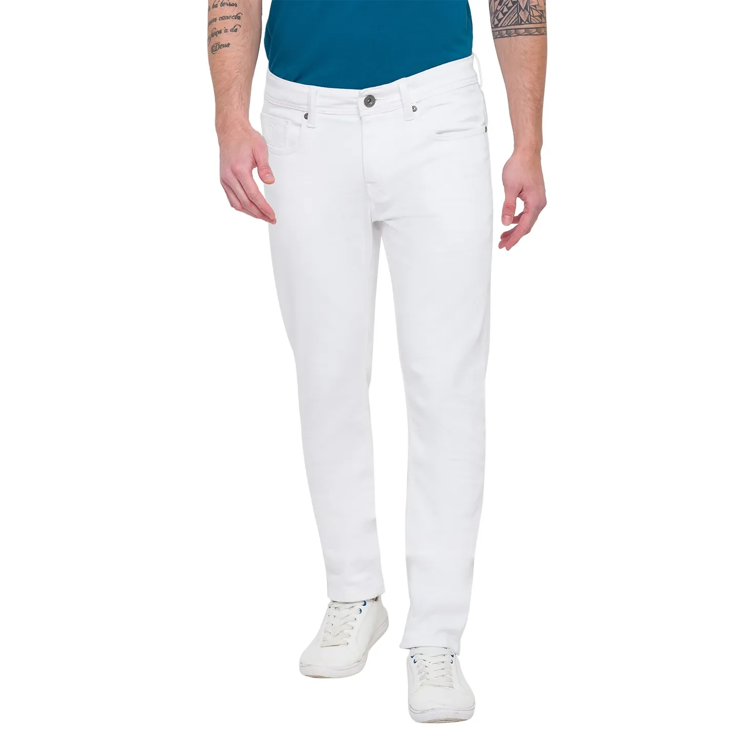 White Slim Straight Fit Men's Denims by Being Human Clothing