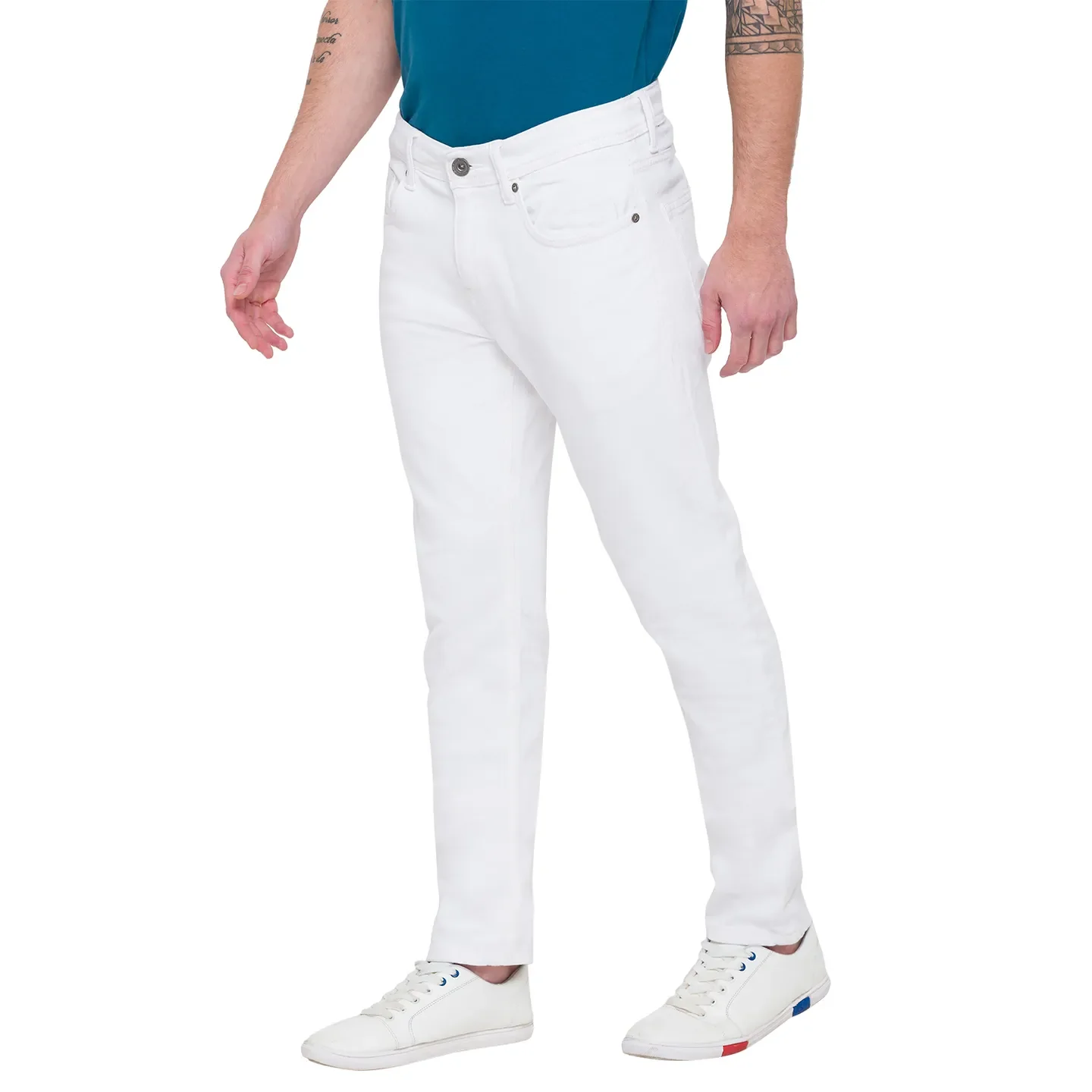 White Slim Straight Fit Men's Denims by Being Human Clothing - Image 2