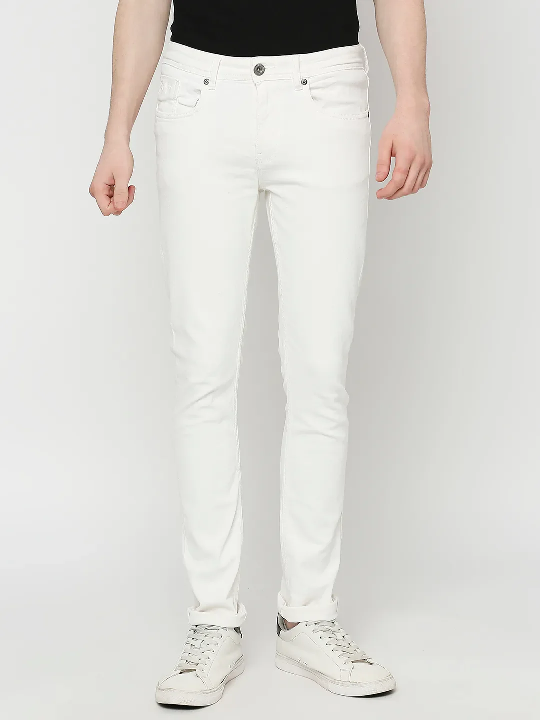 White Slim Straight Fit Men's Denims by Being Human Clothing