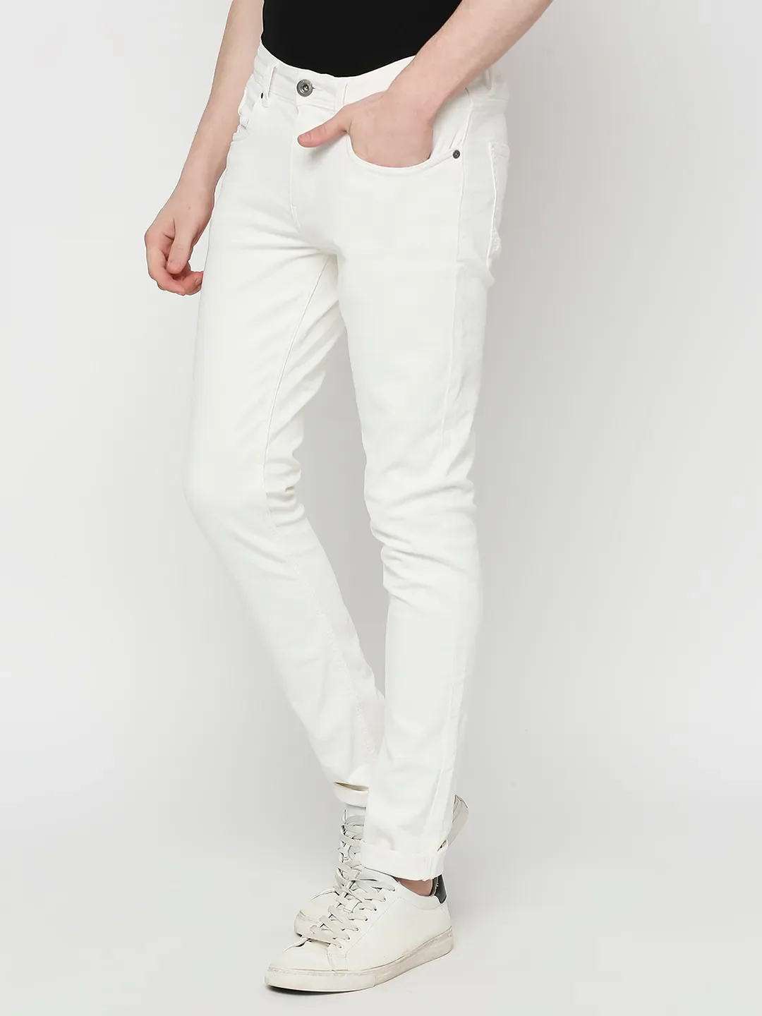 White Slim Straight Fit Men's Denims by Being Human Clothing - Image 2