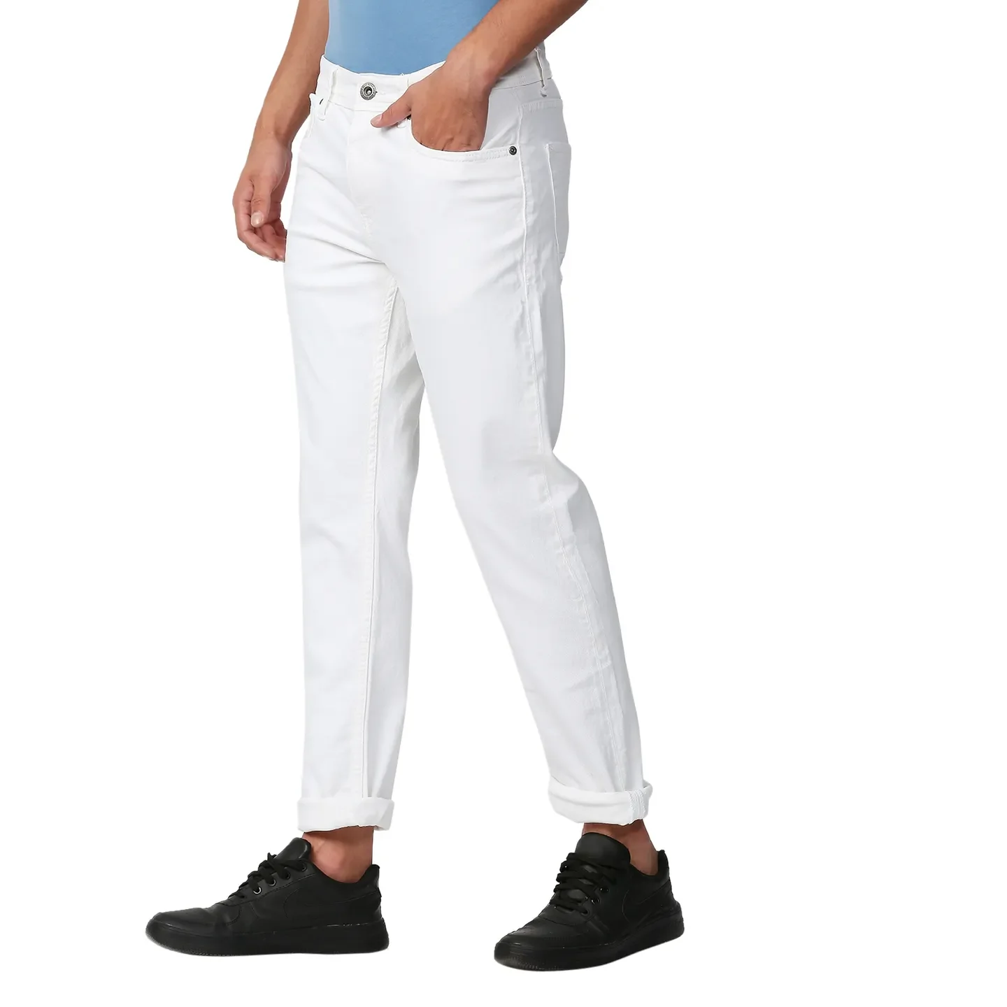 White Slim Straight Fit Men's Denims by Being Human Clothing - Image 2