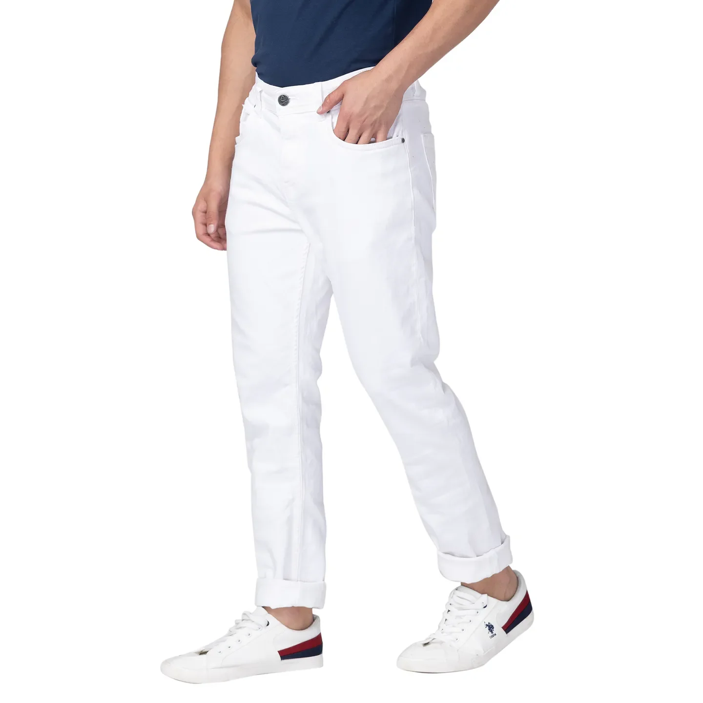 White Slim Straight Fit Men's Denims by Being Human Clothing - Image 2