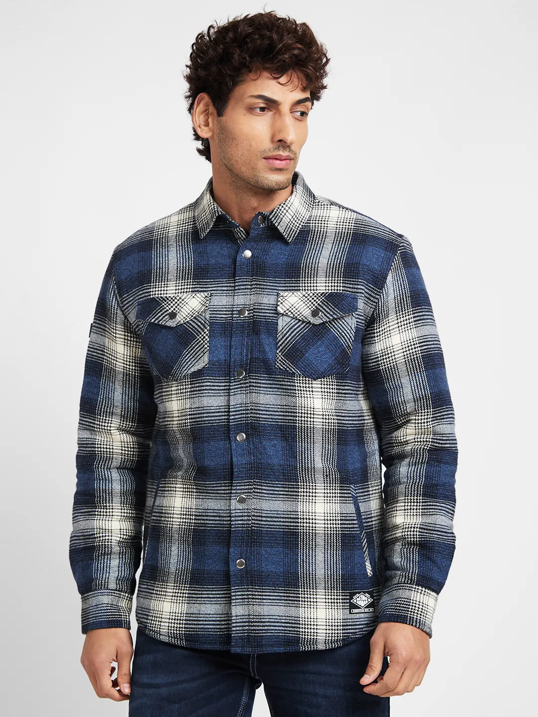Blue Slim Straight Fit Regular Collar Long Sleeves Men's Jacket by Being Human Clothing