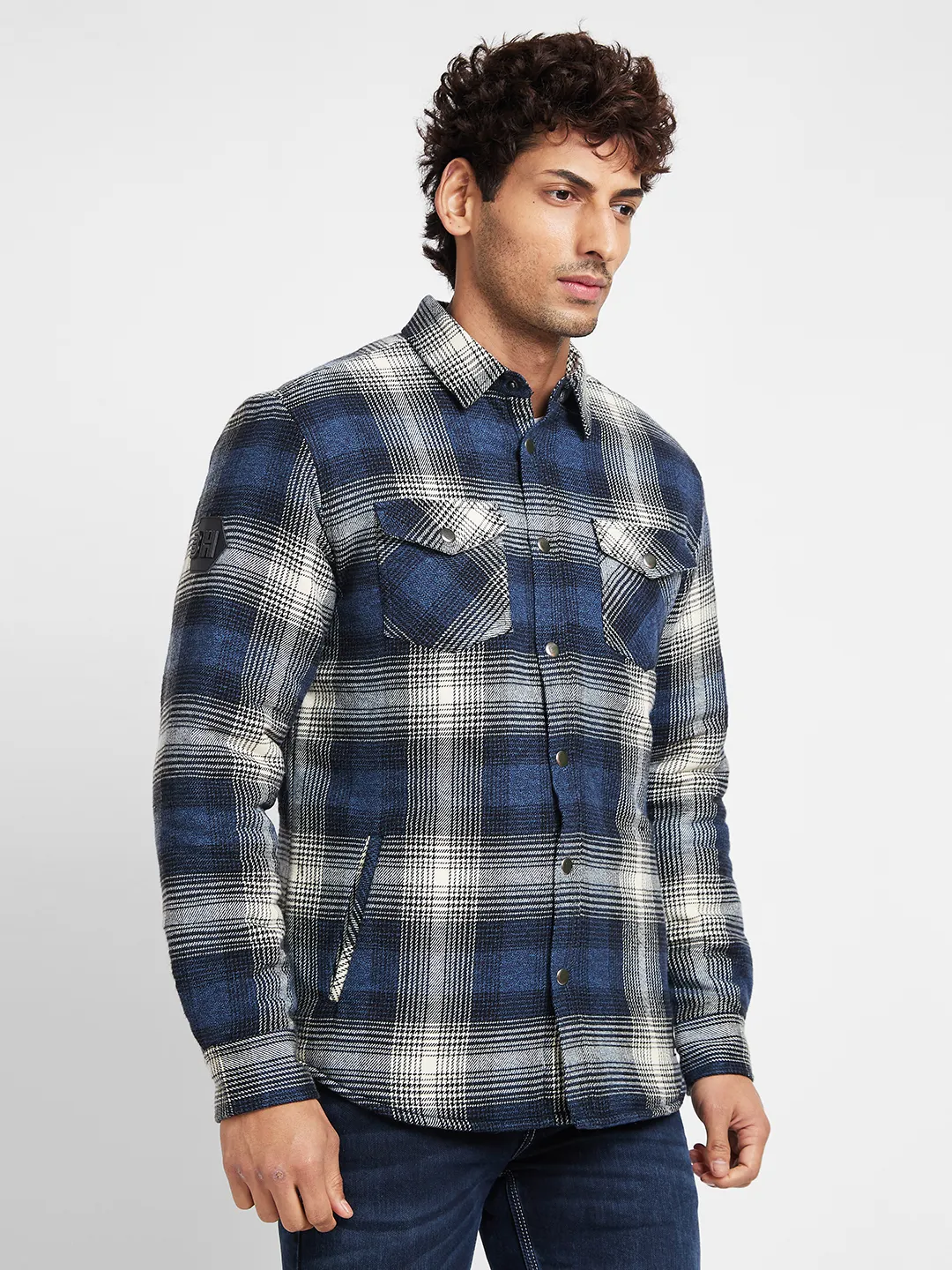 Blue Slim Straight Fit Regular Collar Long Sleeves Men's Jacket by Being Human Clothing - Image 3