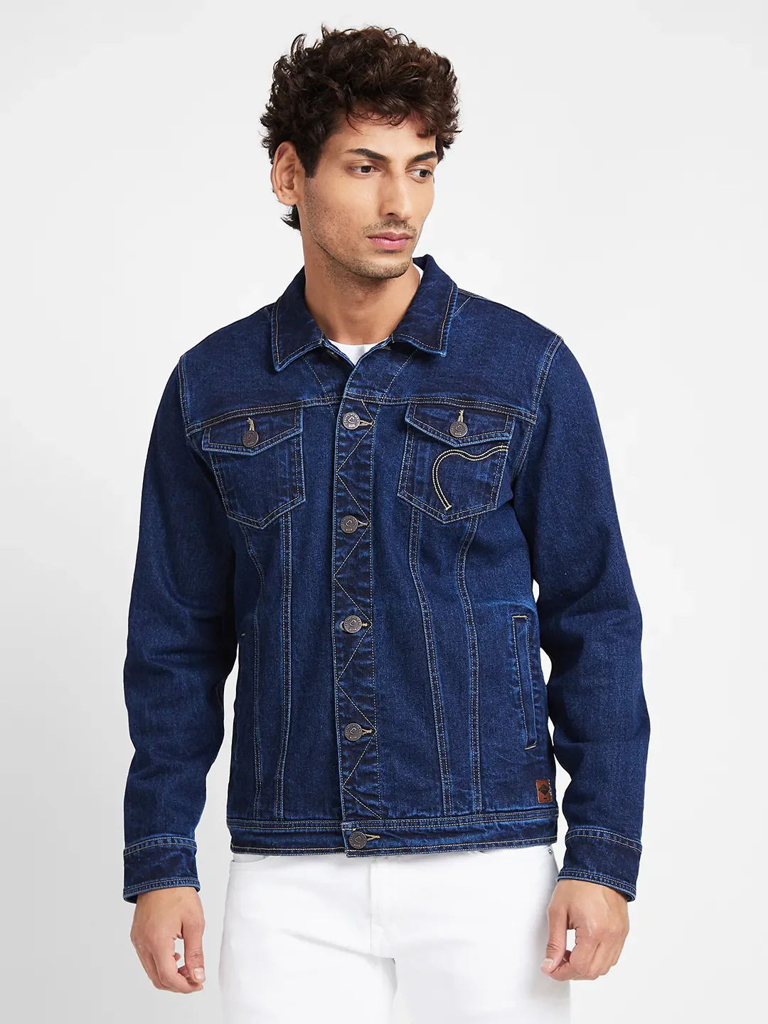 Indigo Slim Straight Fit Regular Collar Long Sleeves Men's Jacket by Being Human Clothing