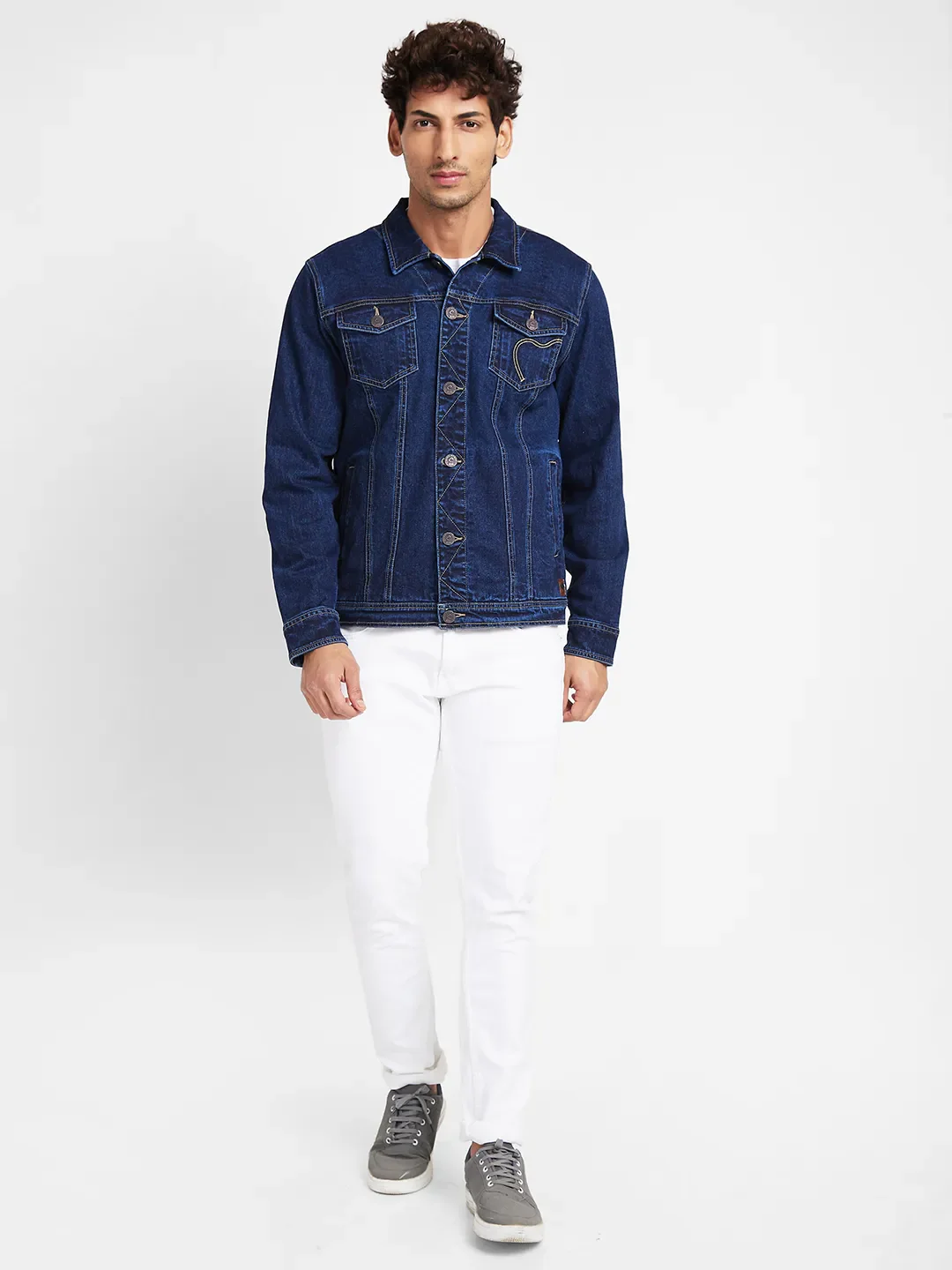 Indigo Slim Straight Fit Regular Collar Long Sleeves Men's Jacket by Being Human Clothing - Image 2
