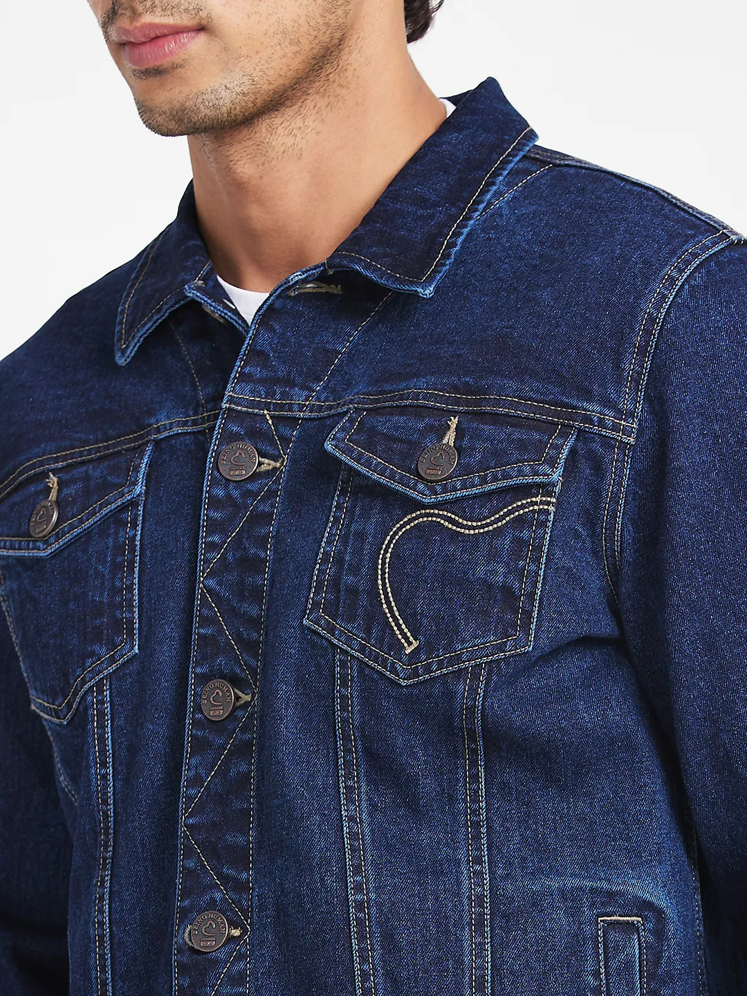 Indigo Slim Straight Fit Regular Collar Long Sleeves Men's Jacket by Being Human Clothing - Image 5