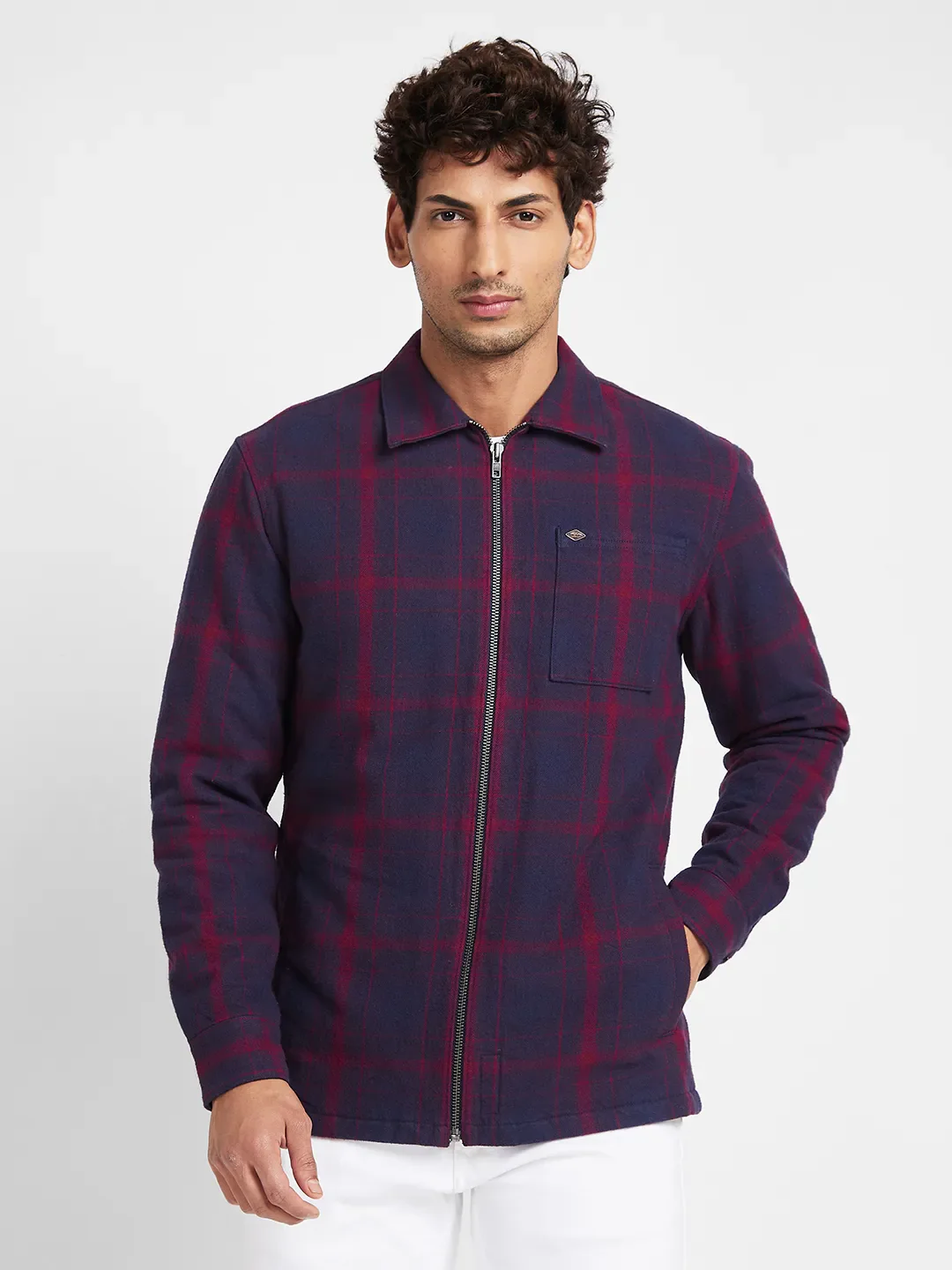 Blue Slim Straight Fit Regular Collar Long Sleeves Men's Jacket by Being Human Clothing