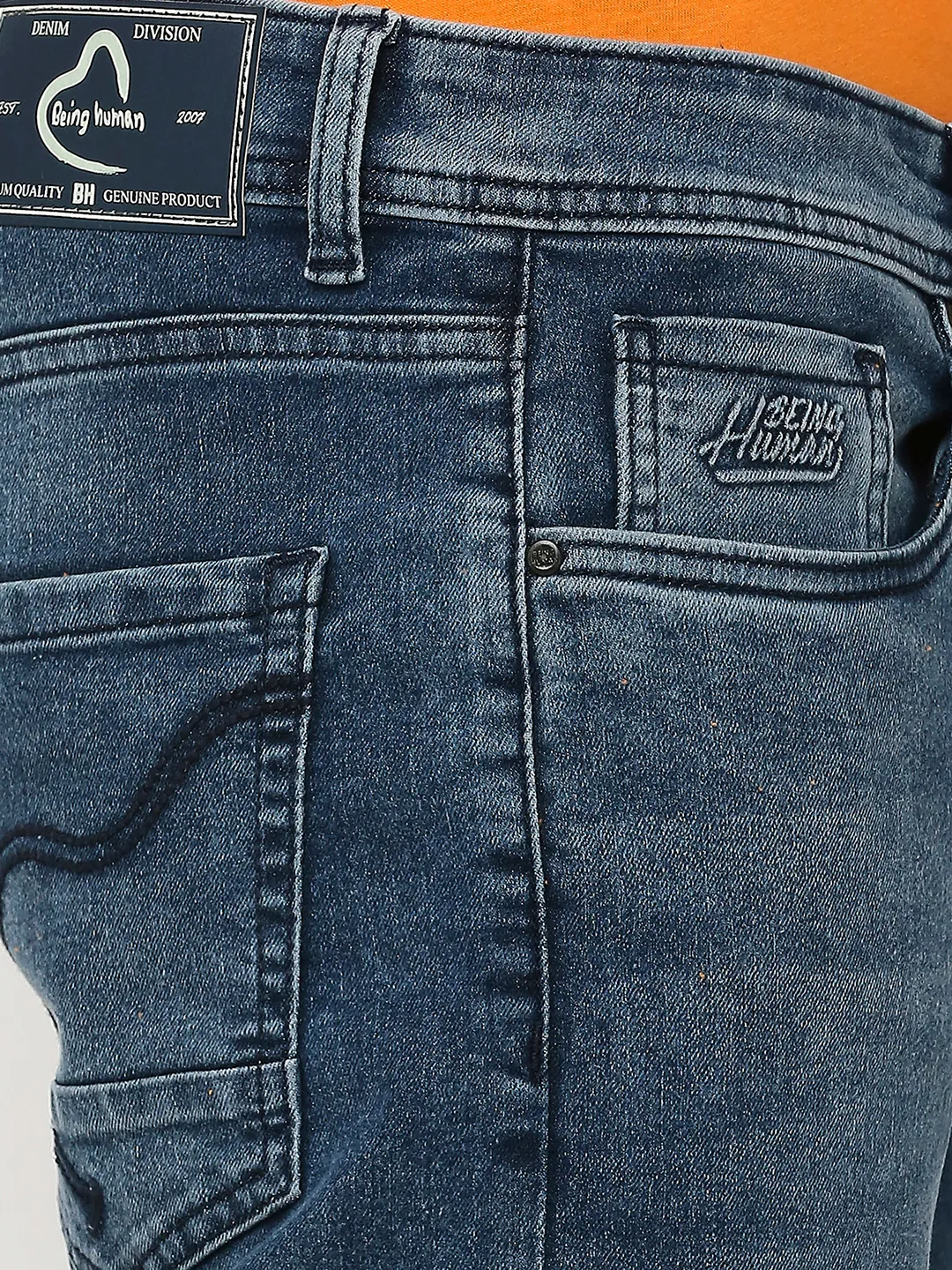 Blue Slim Straight Fit Men's Denims by Being Human Clothing - Image 5