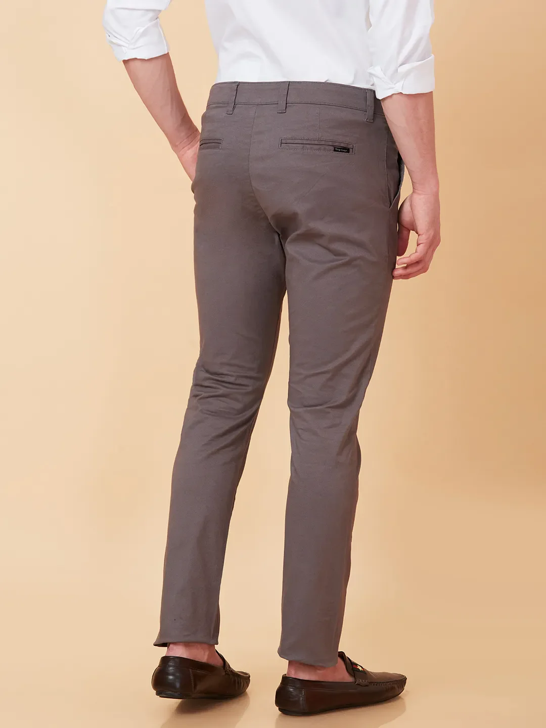 Brown Slim Fit Chinos For Men By Being Human Clothing - Image 2