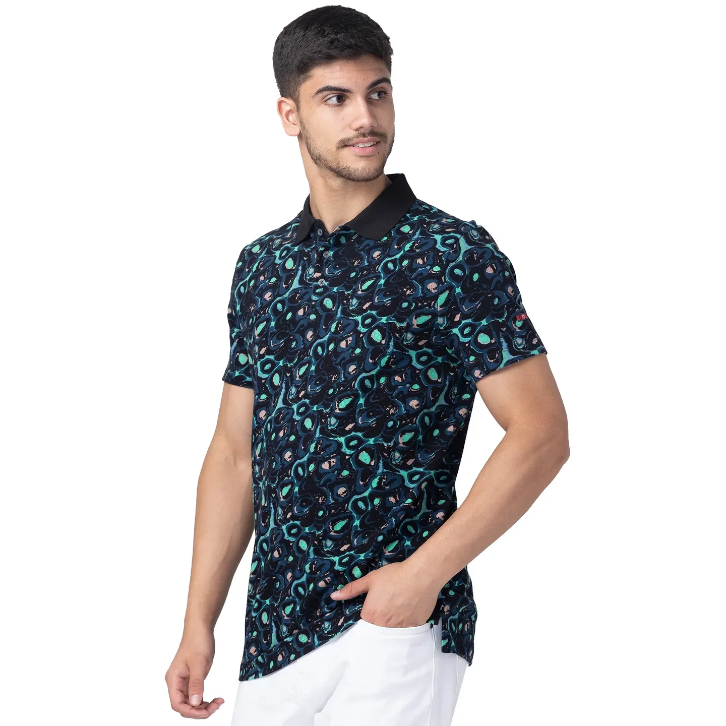Black Slim Straight Fit Men's Polo T-Shirt by Being Human Clothing - Image 2