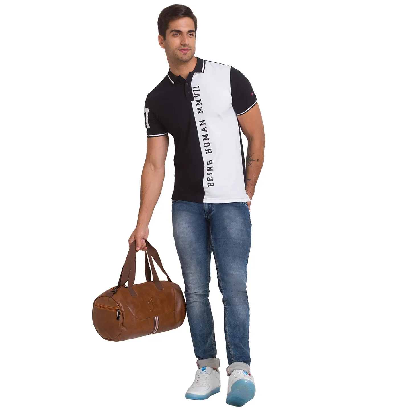 Black Slim Straight Fit Men's Polo T-Shirt by Being Human Clothing - Image 2