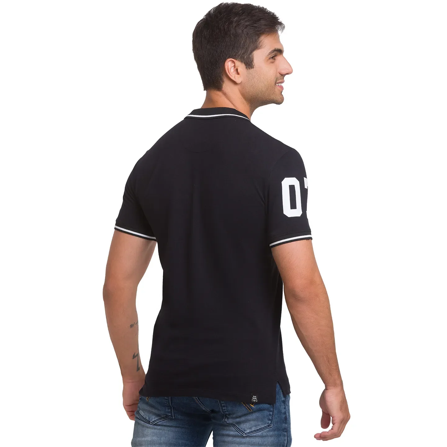 Black Slim Straight Fit Men's Polo T-Shirt by Being Human Clothing - Image 3