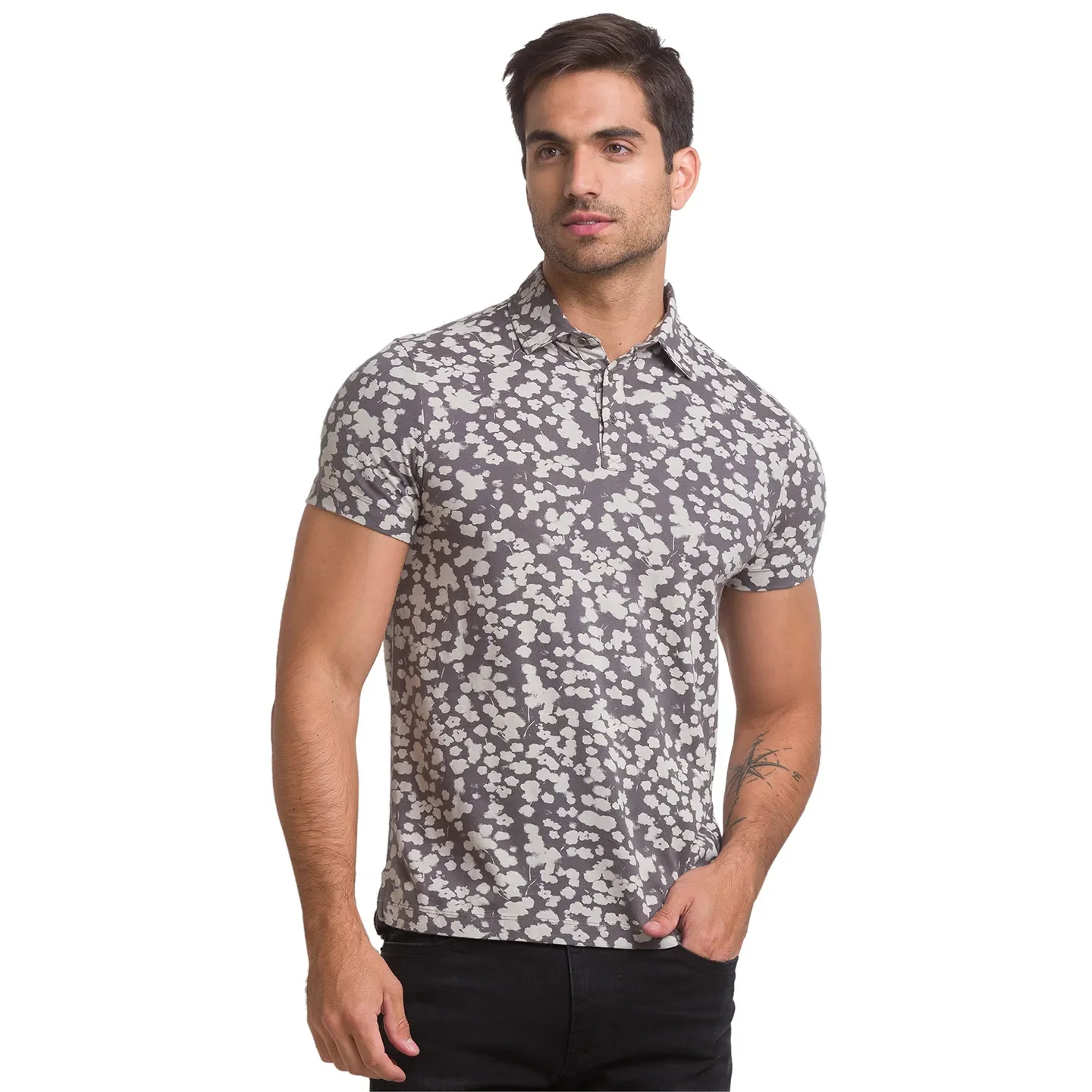 Grey Slim Straight Fit Men's Polo T-Shirt by Being Human Clothing