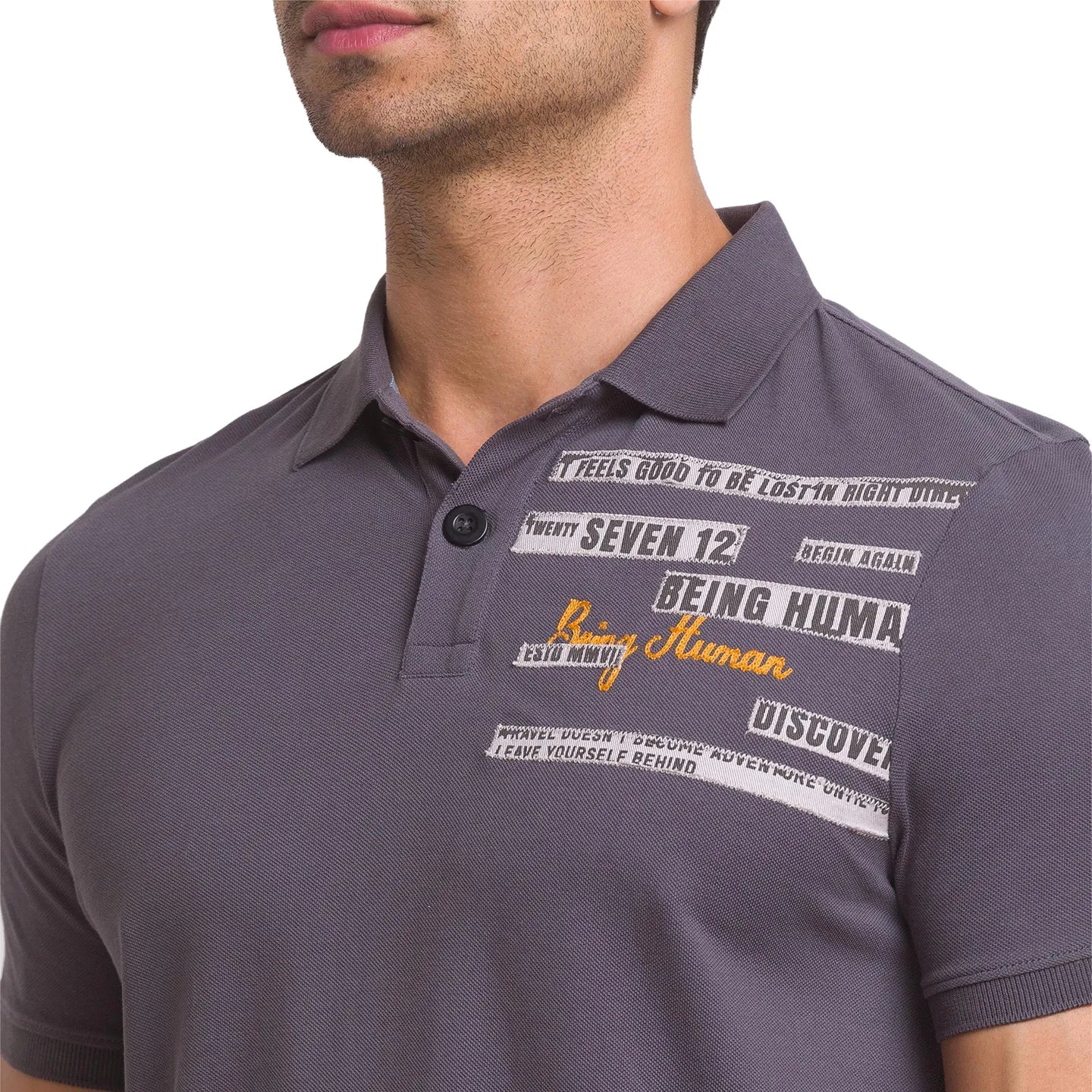 Grey Slim Straight Fit Men's Polo T-Shirt by Being Human Clothing - Image 5