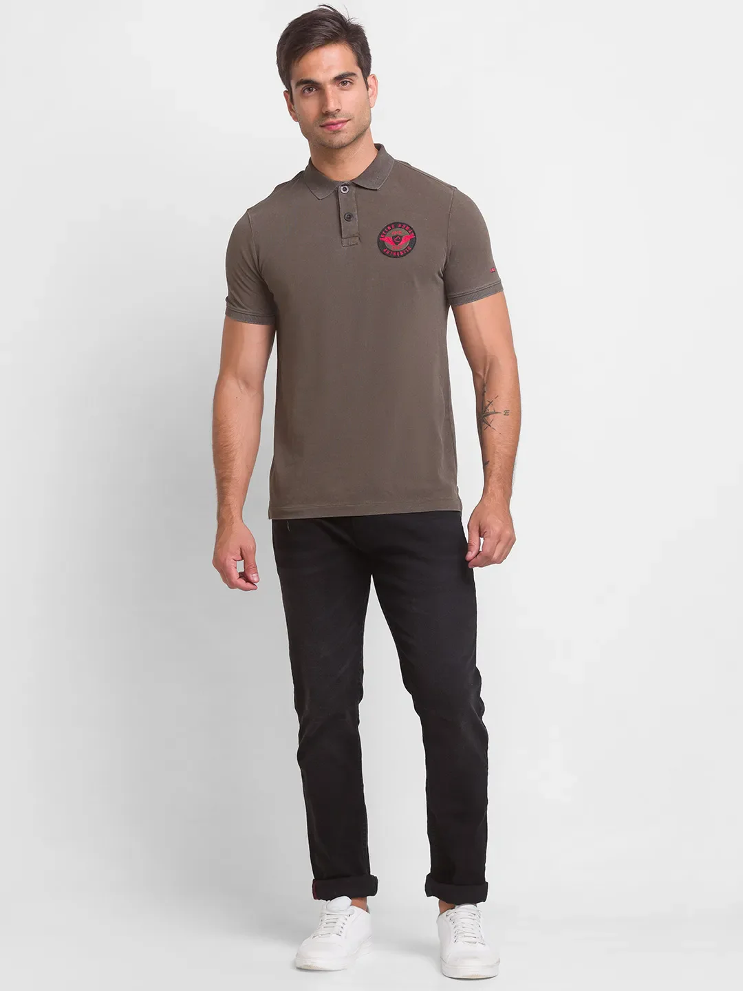 Olive Slim Fit Men's Polo T-shirt by Being Human Clothing - Image 6
