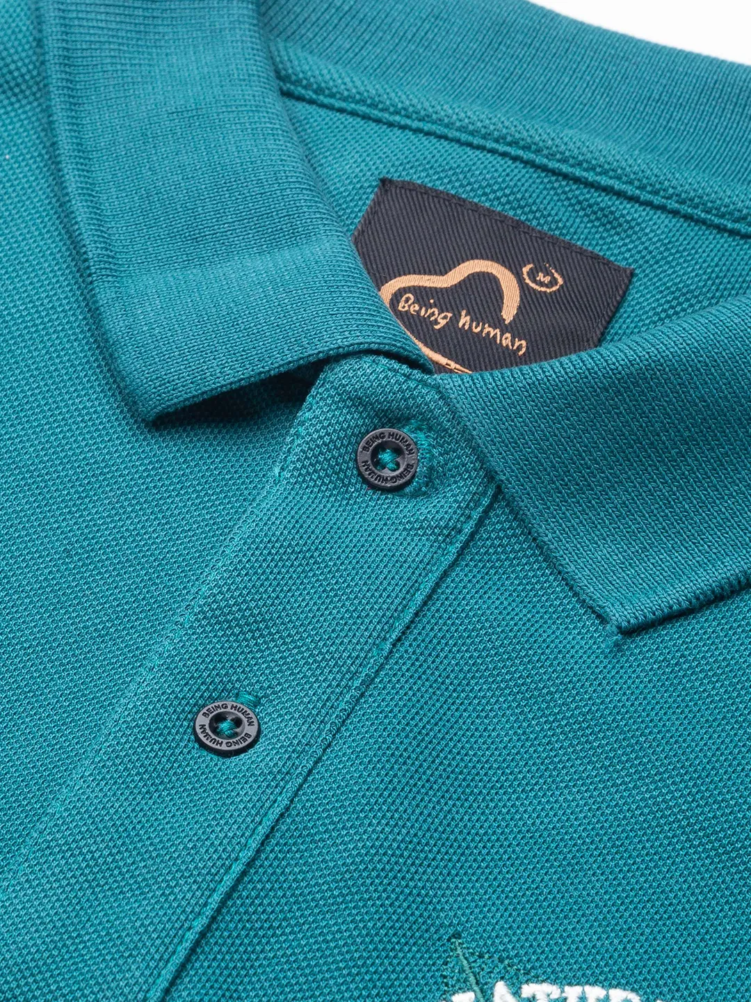 Green Slim Straight Fit Men's Polo T-Shirt by Being Human Clothing - Image 2