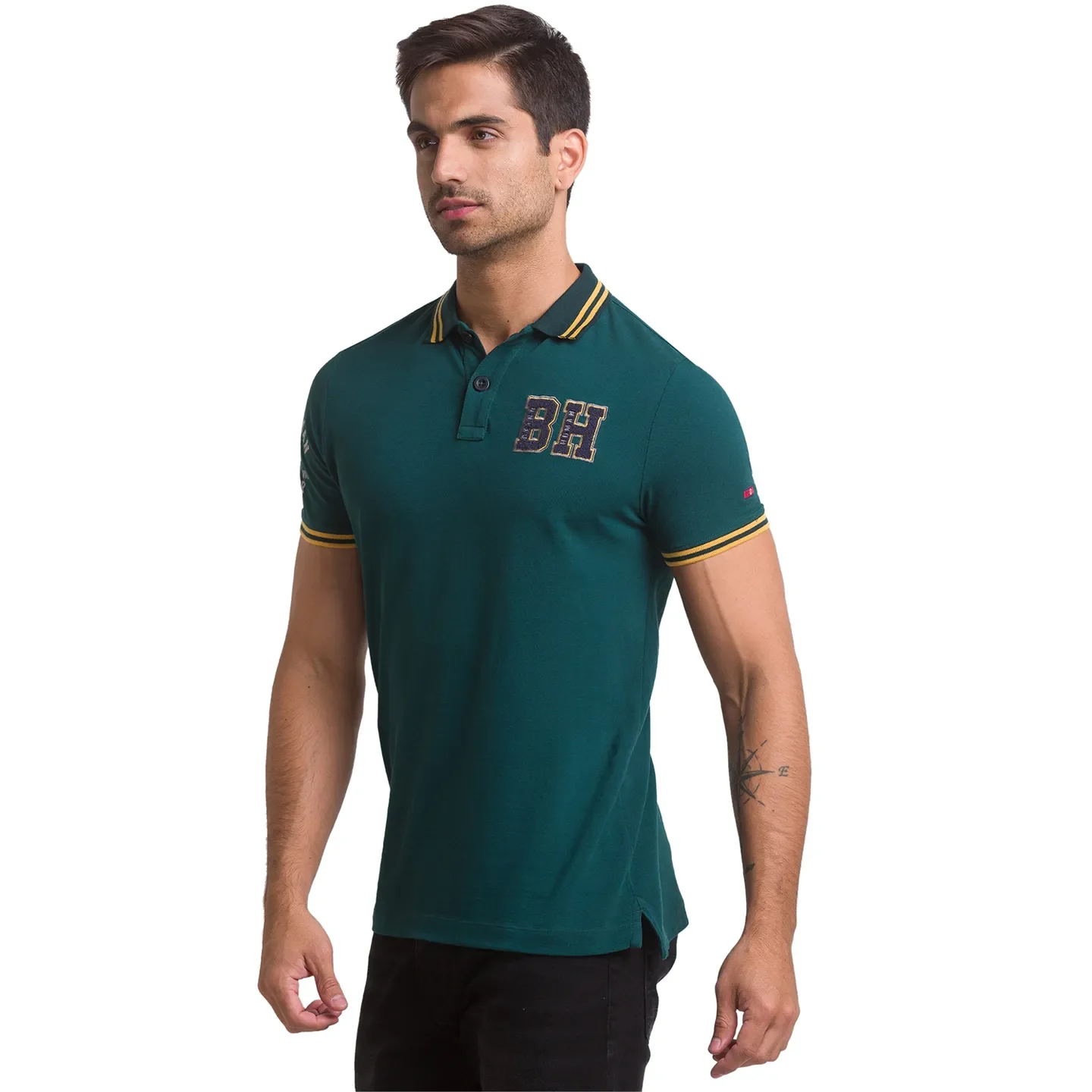 Green Slim Straight Fit Men's Polo T-Shirt by Being Human Clothing - Image 4