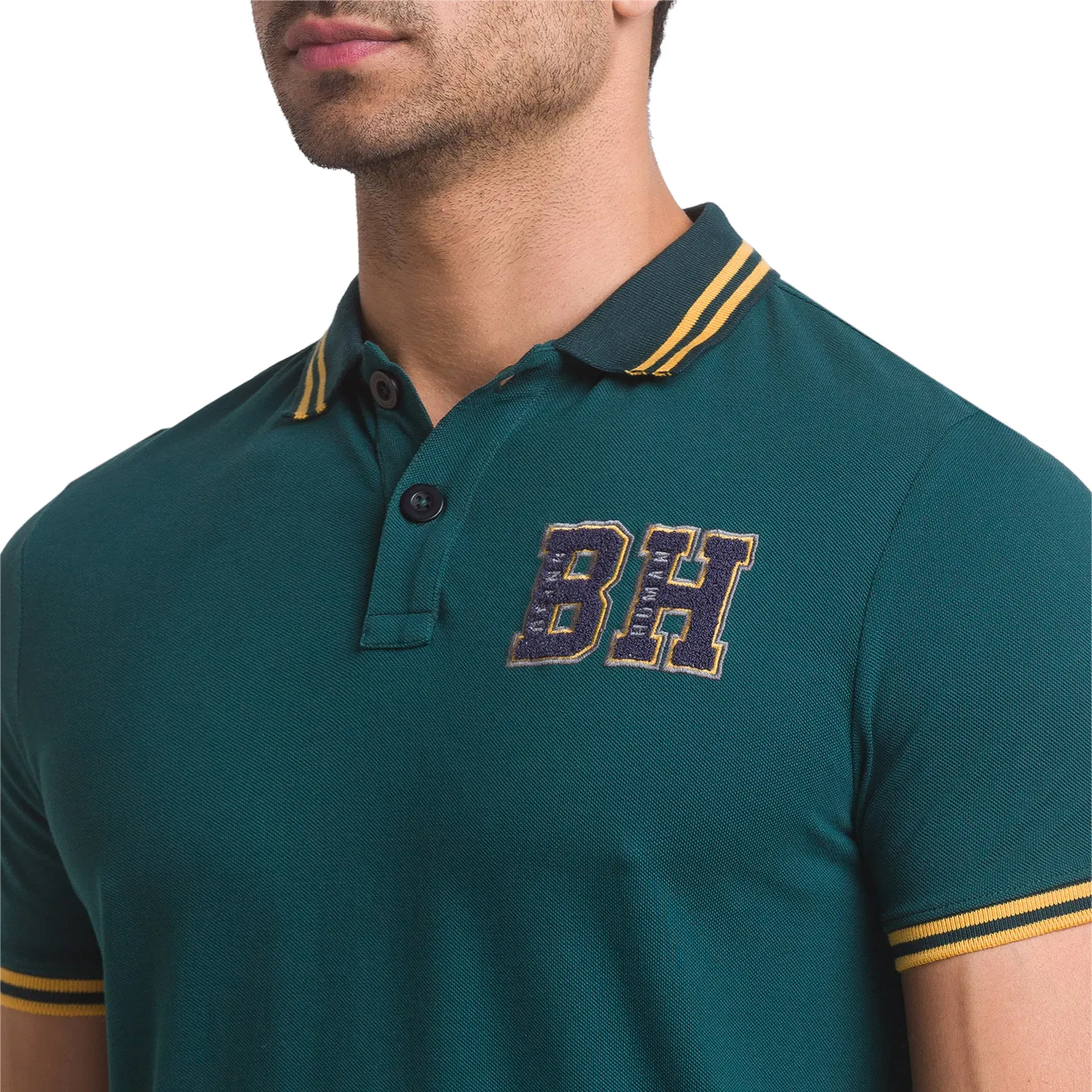 Green Slim Straight Fit Men's Polo T-Shirt by Being Human Clothing - Image 5
