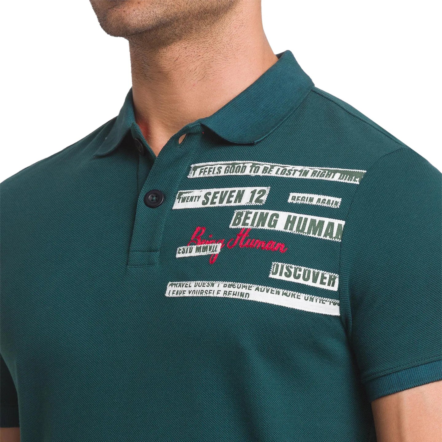 Green Slim Straight Fit Men's Polo T-Shirt by Being Human Clothing - Image 5