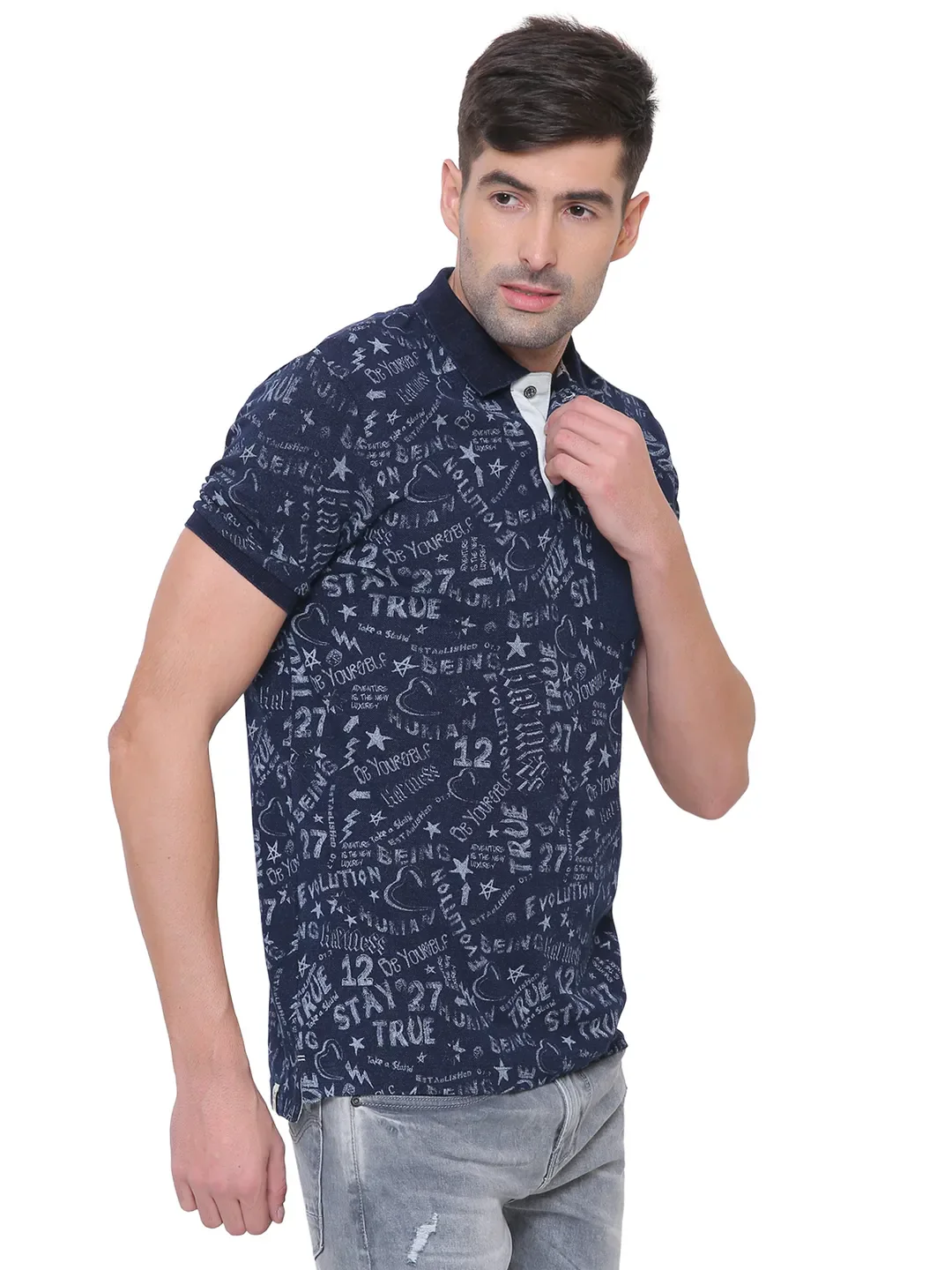 Indigo Slim Fit Men's Polo T-Shirt by Being Human Clothing - Image 4