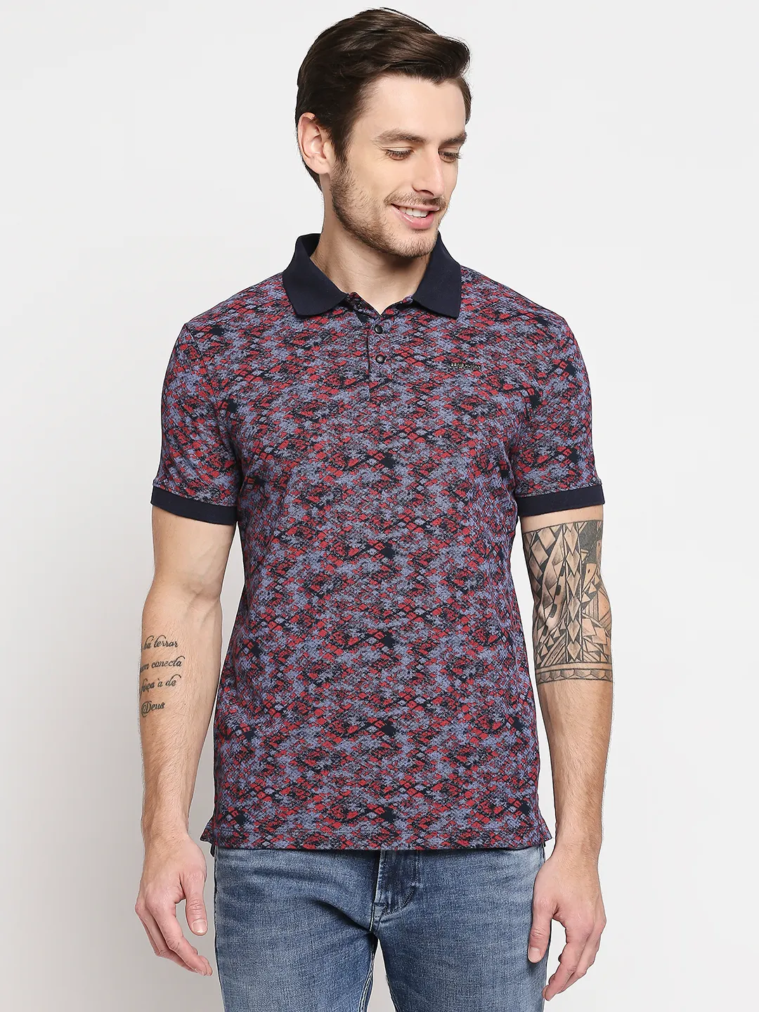 Blue Slim Straight Fit Men's Polo T-Shirt by Being Human Clothing