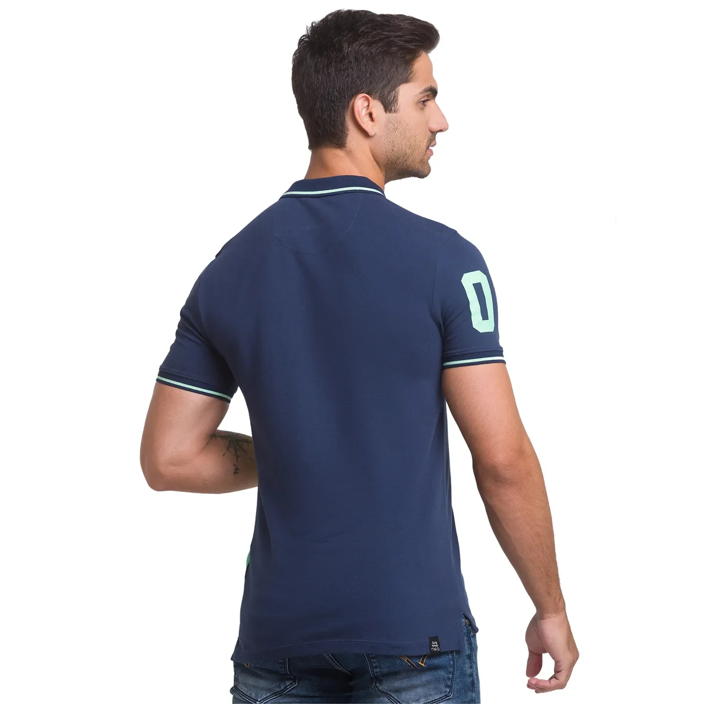 Ocean Blue Slim Fit Men's Polo T-shirt by Being Human Clothing - Image 2