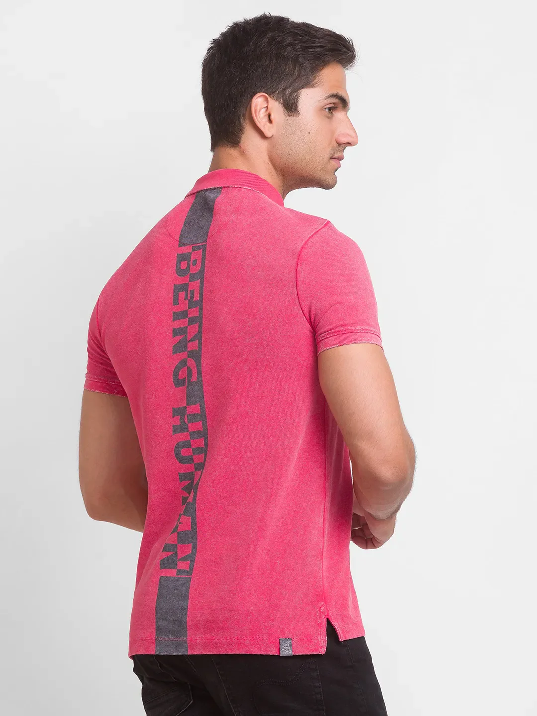 Red Slim Straight Fit Men's Polo T-Shirt by Being Human Clothing - Image 3