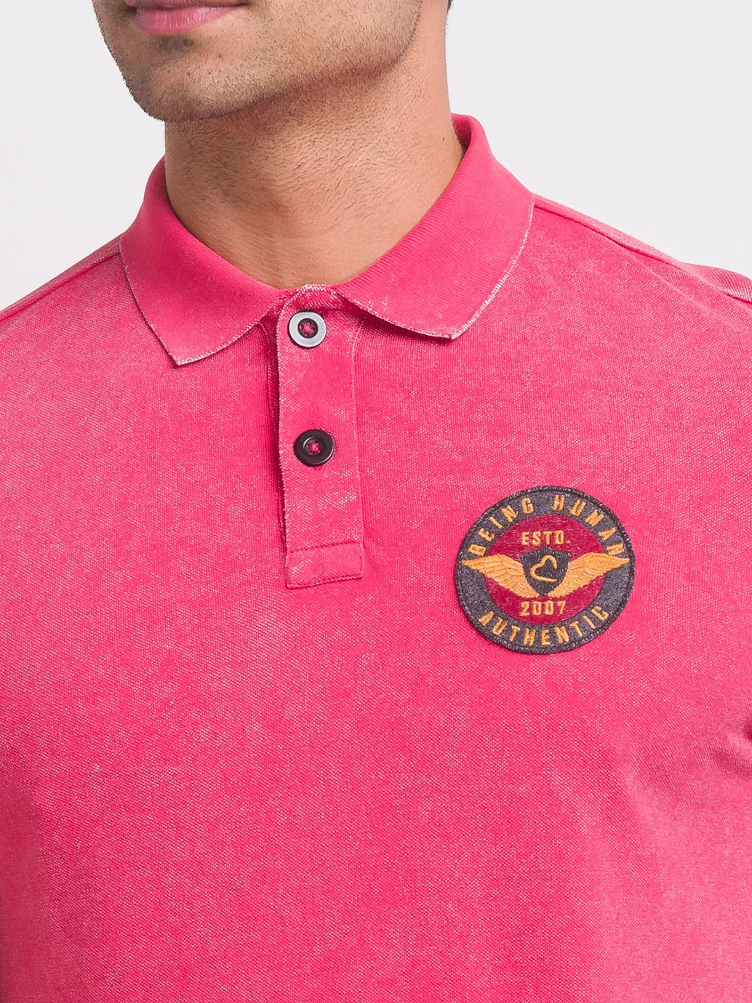 Red Slim Straight Fit Men's Polo T-Shirt by Being Human Clothing - Image 4