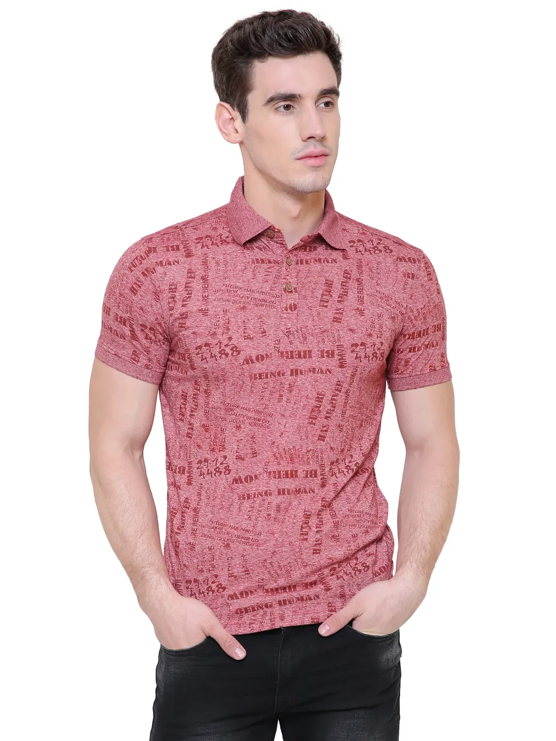 Red Slim Straight Fit Men's Polo T-Shirt by Being Human Clothing