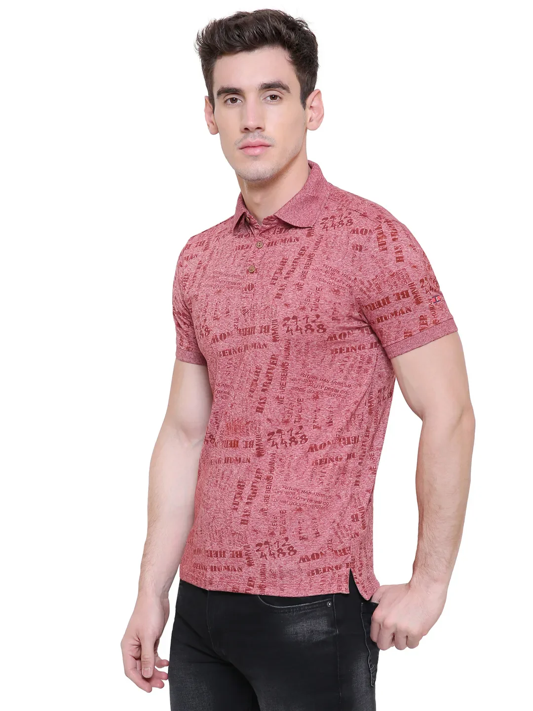 Red Slim Straight Fit Men's Polo T-Shirt by Being Human Clothing - Image 2