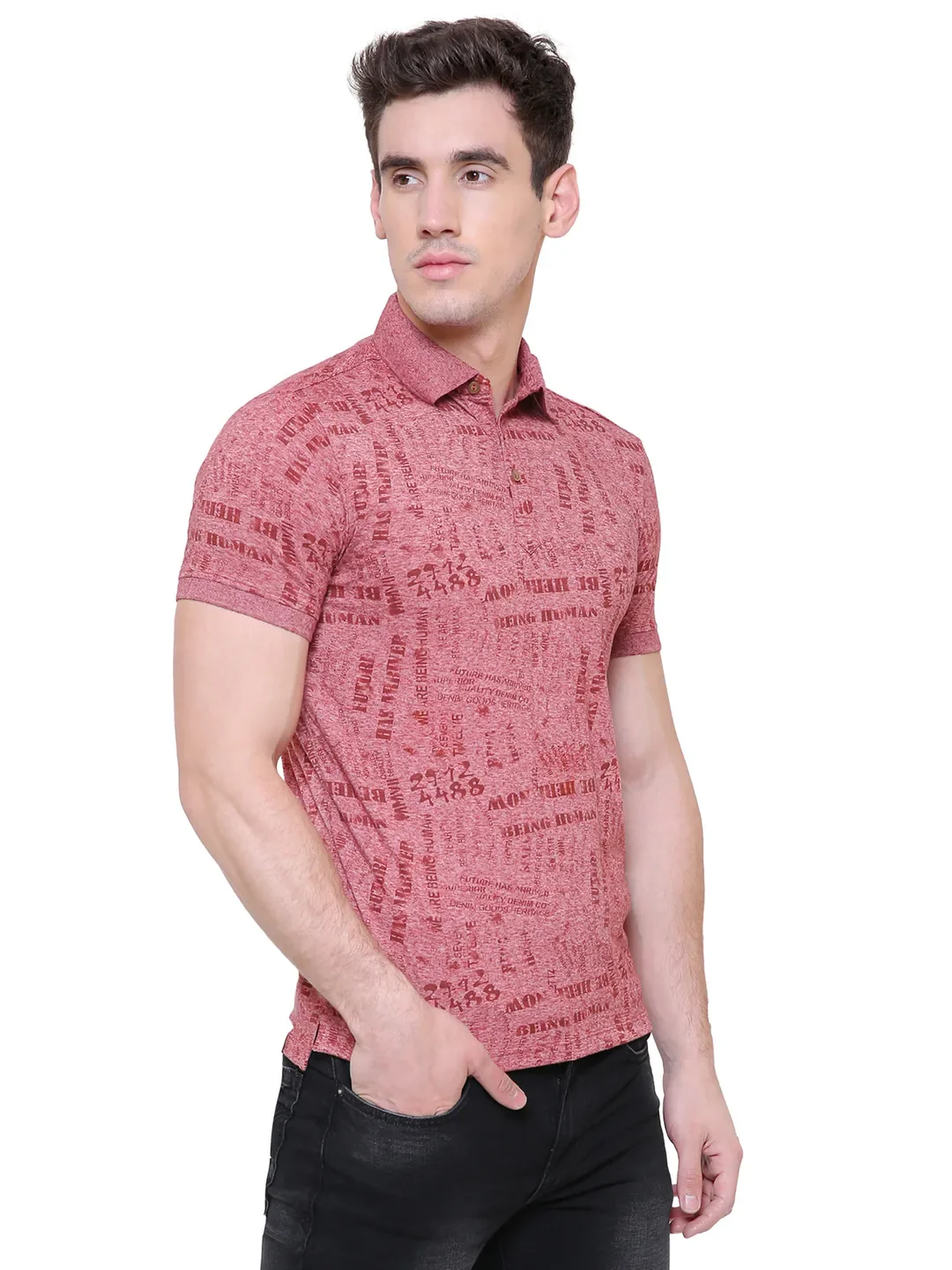 Red Slim Straight Fit Men's Polo T-Shirt by Being Human Clothing - Image 3