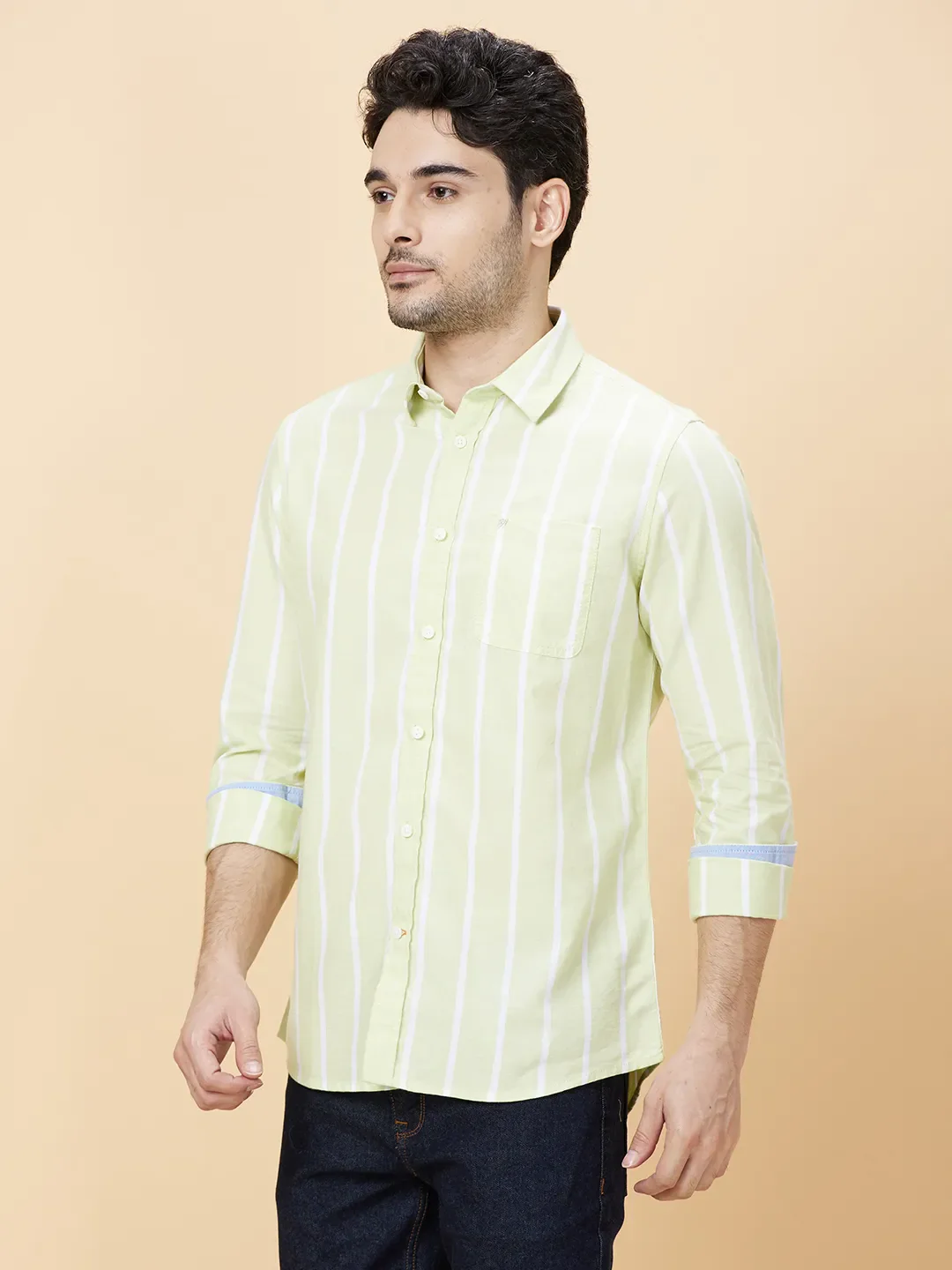 Green Slim Fit Regular Collar Men's Shirt by Being Human Clothing - Image 3