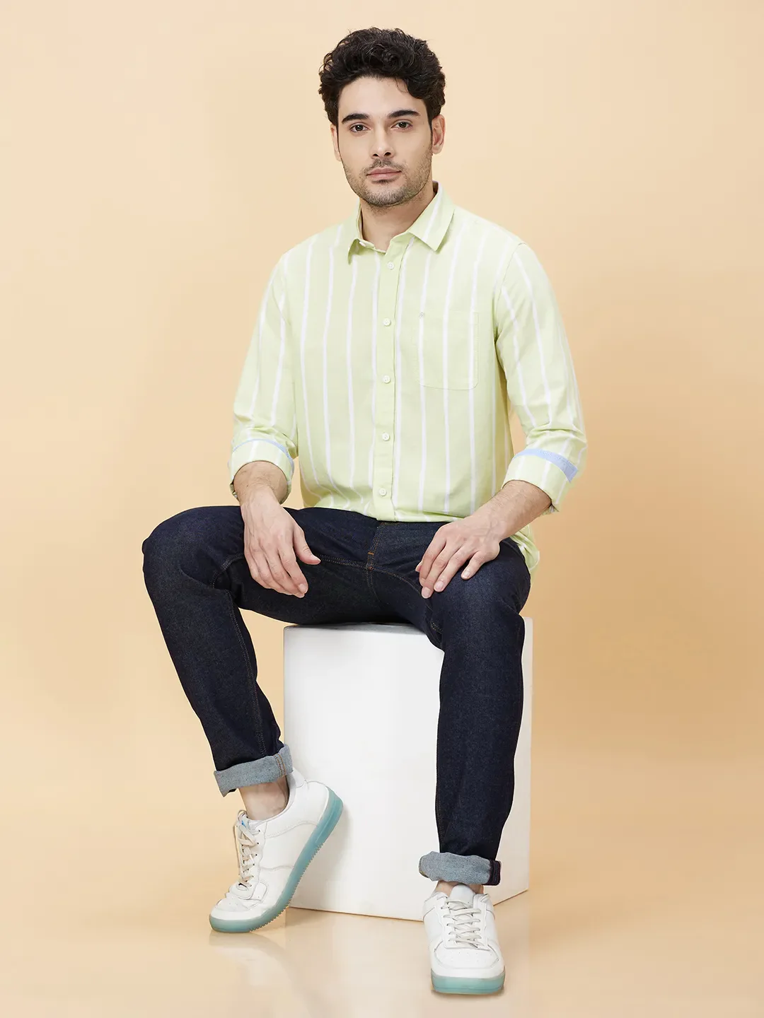 Green Slim Fit Regular Collar Men's Shirt by Being Human Clothing - Image 6
