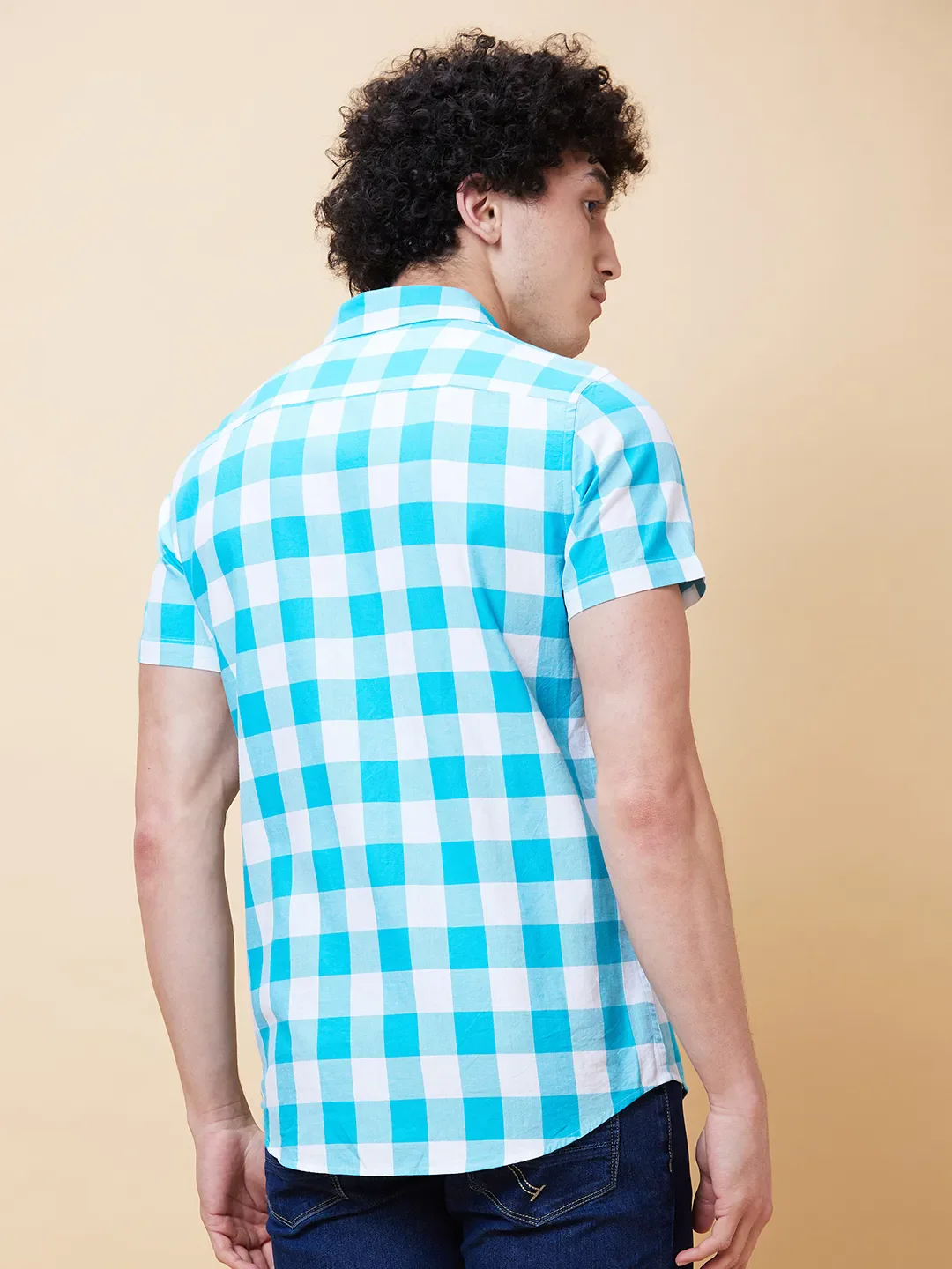 Blue Slim Straight Fit Regular Collar Short Sleeves Men's Shirt by Being Human Clothing - Image 2