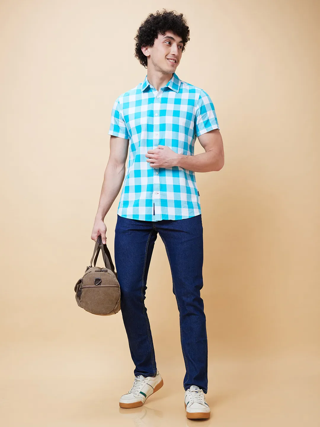 Blue Slim Straight Fit Regular Collar Short Sleeves Men's Shirt by Being Human Clothing - Image 5