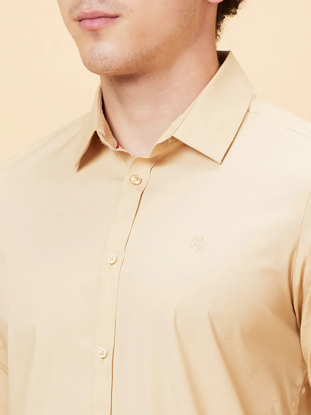 Beige Slim Fit Regular Collar Men's Shirt by Being Human Clothing - Image 5