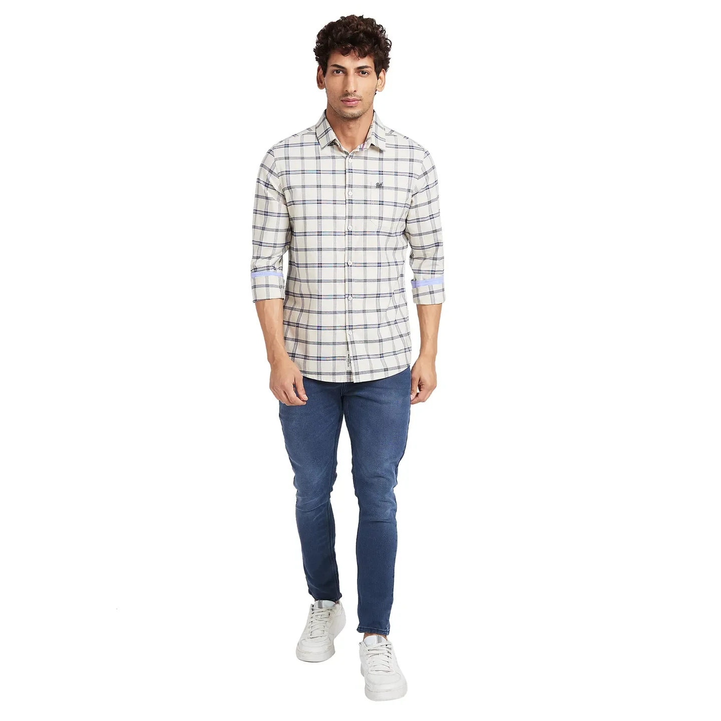 Beige Slim Straight Fit Regular Collar Long Sleeves Men's Shirt by Being Human Clothing - Image 2