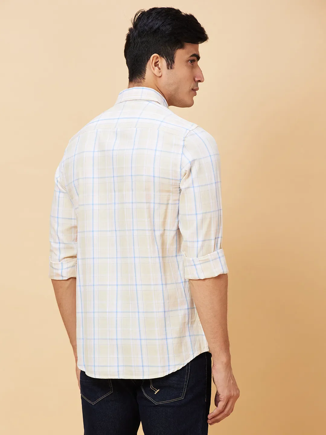 Beige Slim Straight Fit Regular Collar Long Sleeves Men's Shirt by Being Human Clothing - Image 4