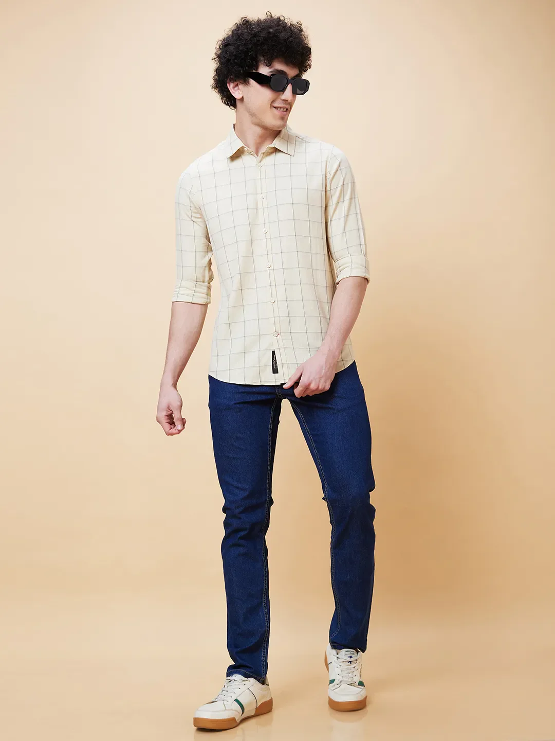 Beige Slim Straight Fit Regular Collar Long Sleeves Men's Shirt by Being Human Clothing - Image 6