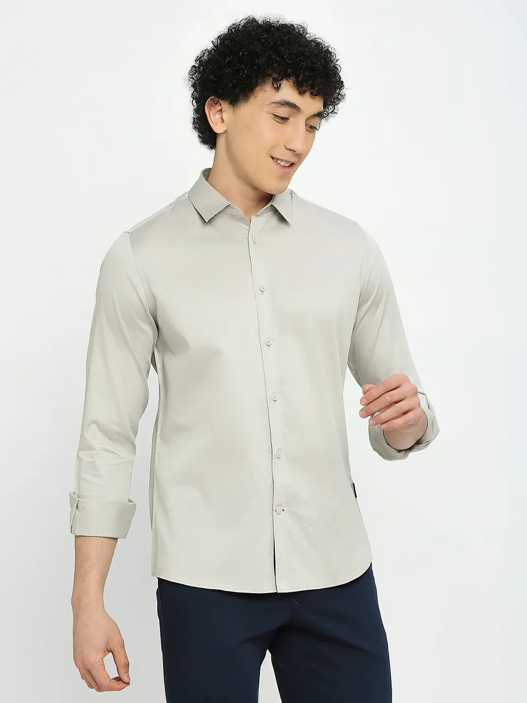 Beige Slim Straight Fit Regular Collar Long Sleeves Men's Shirt by Being Human Clothing - Image 3