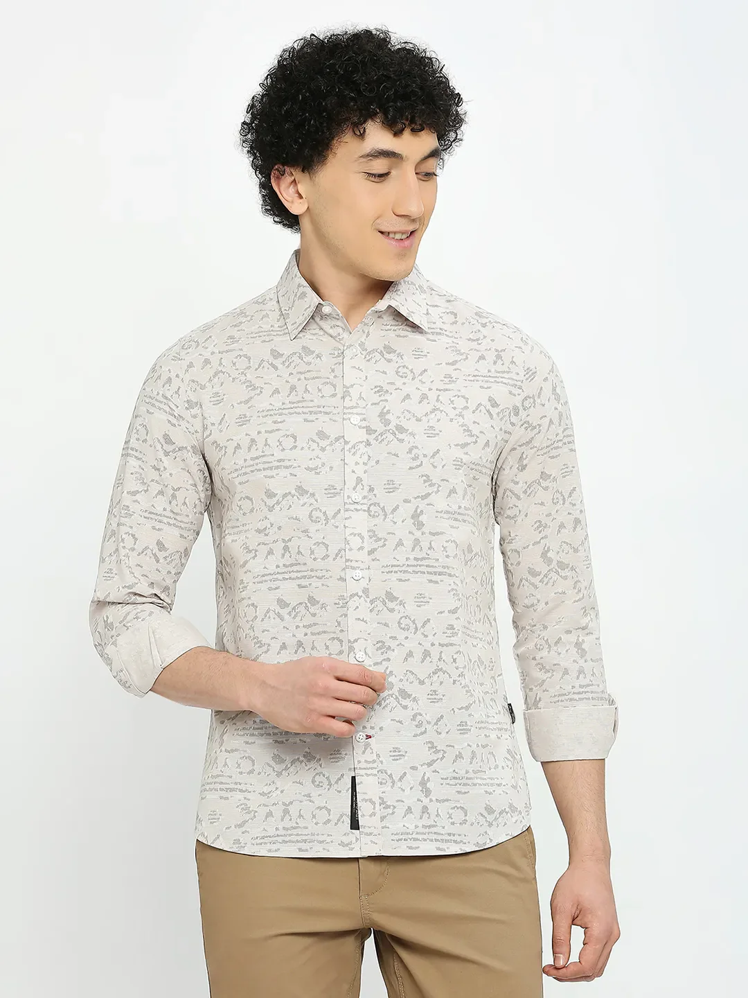 Beige Slim Straight Fit Regular Collar Long Sleeves Men's Shirt by Being Human Clothing